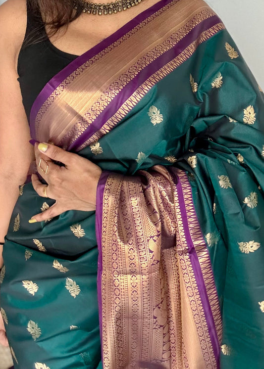 Peacock green with purple, handloom korvai kanchipuram semi silk - YCSOKSSFE38