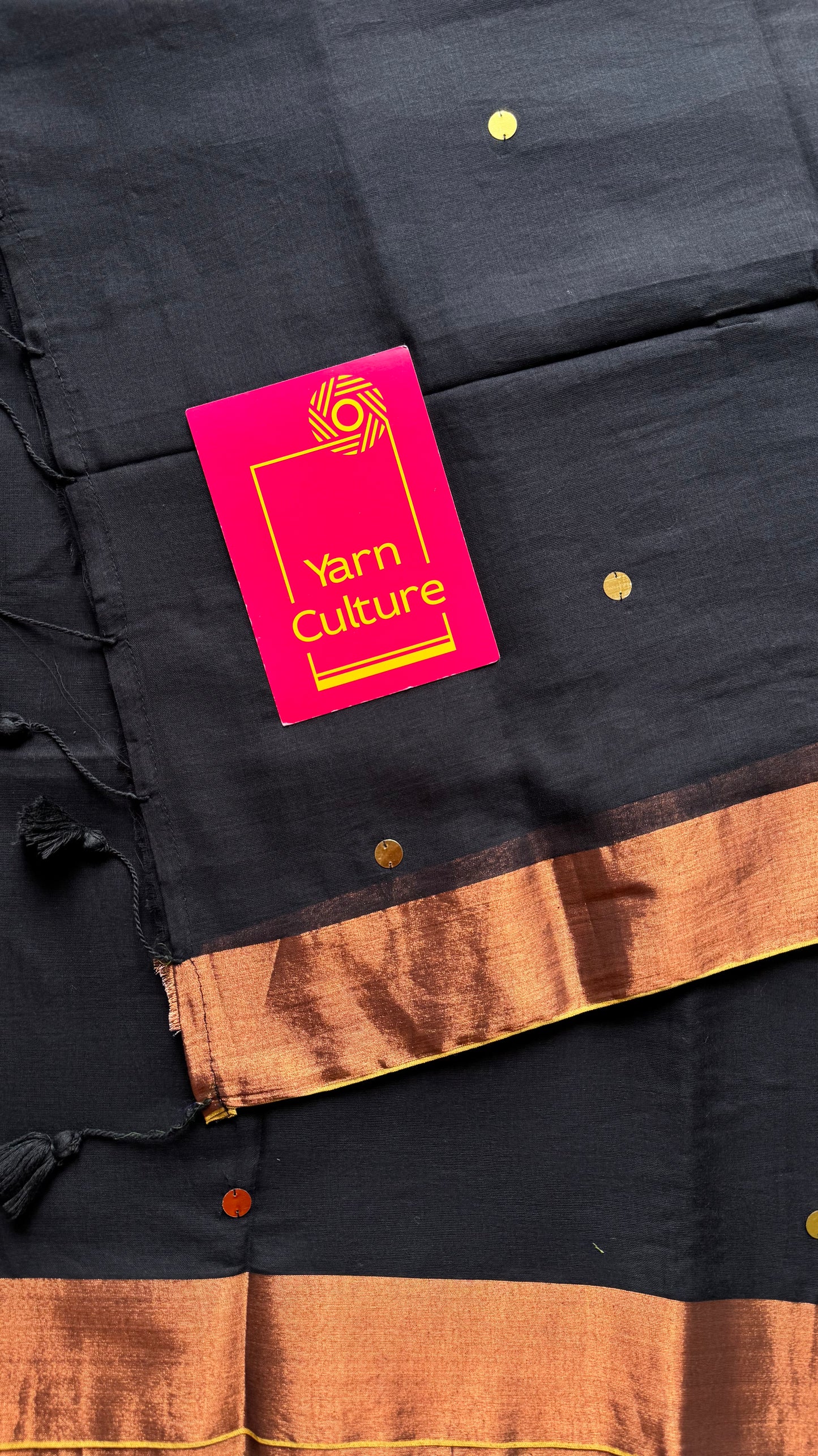 Black mul with gini sequins and copper zari border - YCBCMCLSE06