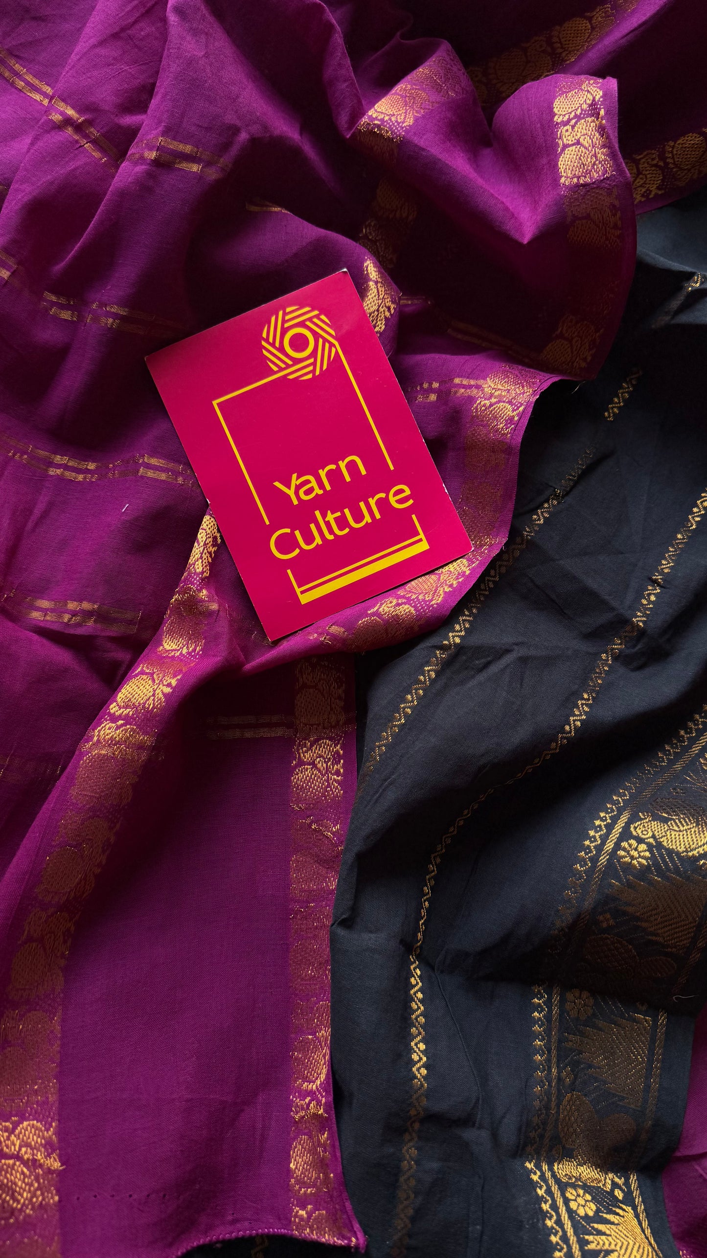 Purple pink (vadamalli) with black, sungudi cotton half-half saree - YCCOTNMSFE359
