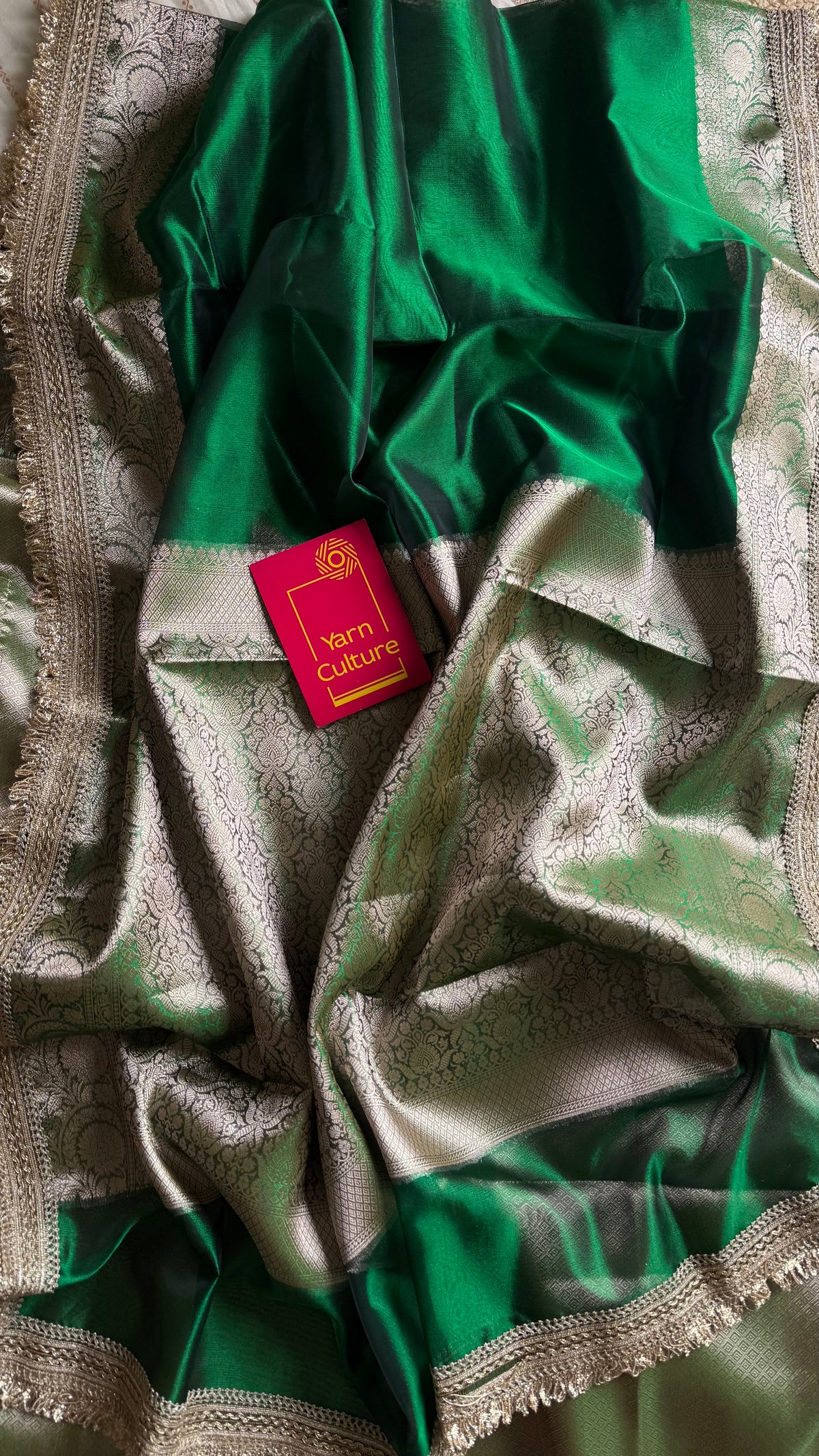 Green tissue Banarasi saree with embellished gold lace border - YCBLTOC76