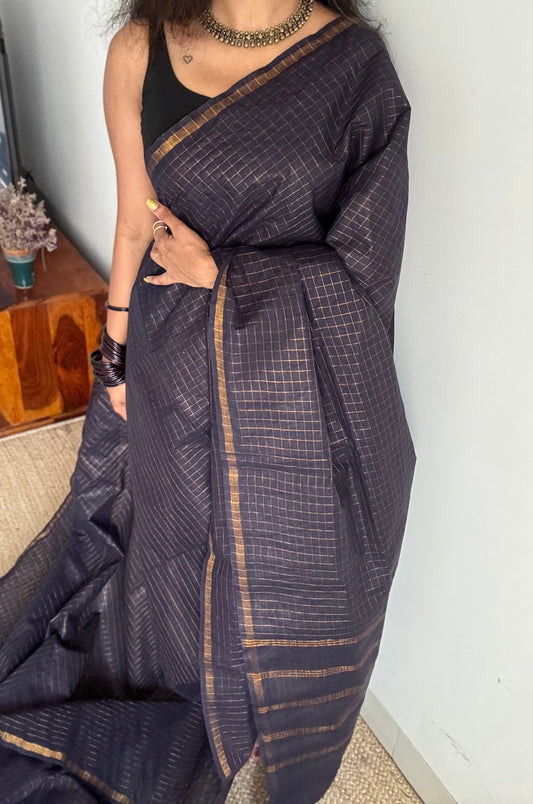 Black mini kattam sungudi, madurai cotton - YCCOTNSEMS24