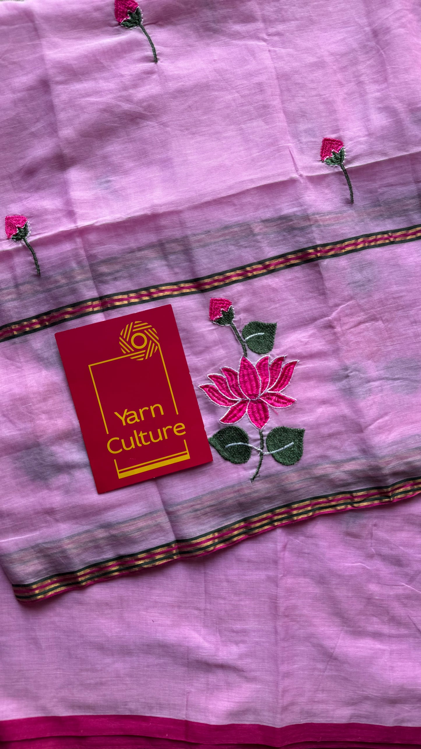 Pink mul with pink lotus embroidery and coloured zari - YCBCMCNO64