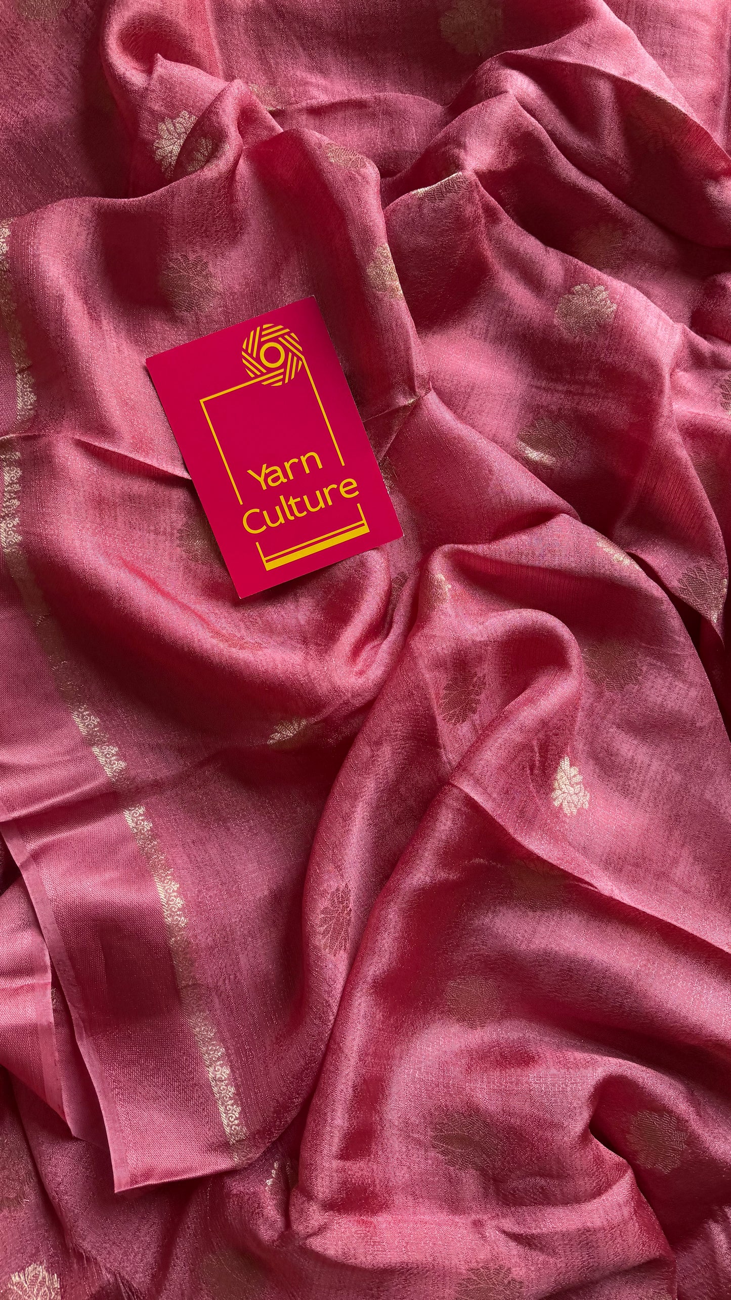 Onion pink in viscose soft silk with satin border, jacquard zari motifs - YCDOSFE199