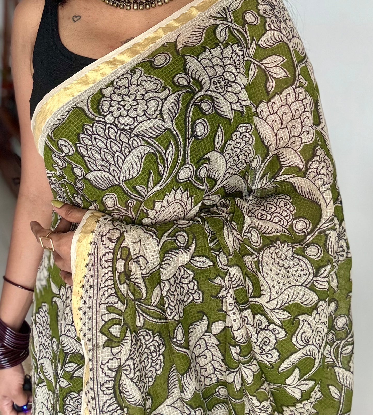 Light green floral kalamkari saree in kota - YCWOTDMA358