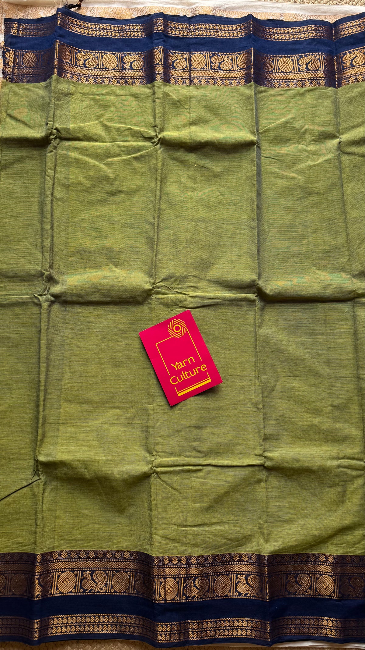 Green with blue gap zari border, kanchi cotton saree - YCCOTNCCOC115