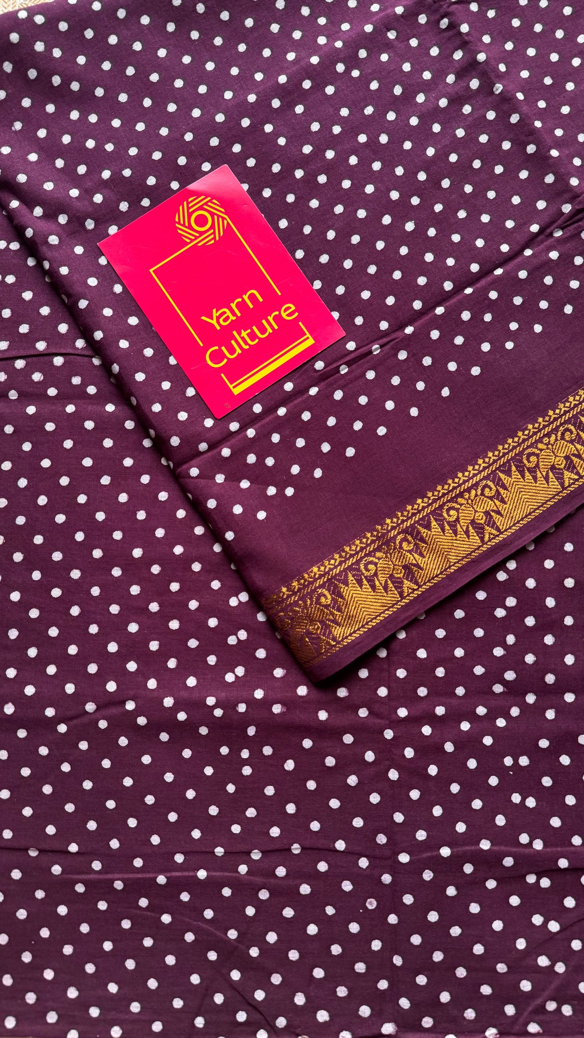 Grape wine sungudi dotted, single-side border, kattuchayam dyed madurai cotton saree - YCCOTNMSSE03