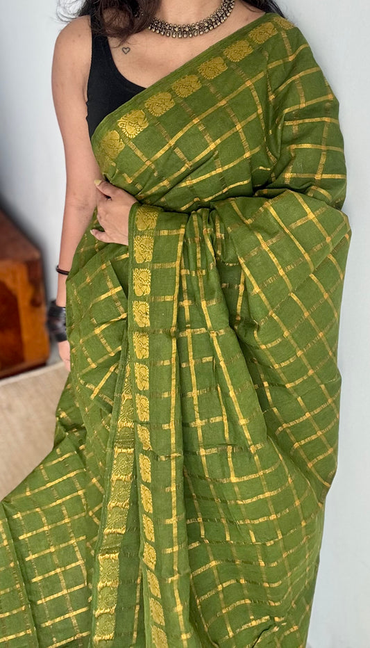 Green pavithra kattam sungudi, madurai cotton - YCCOTNSEMS96
