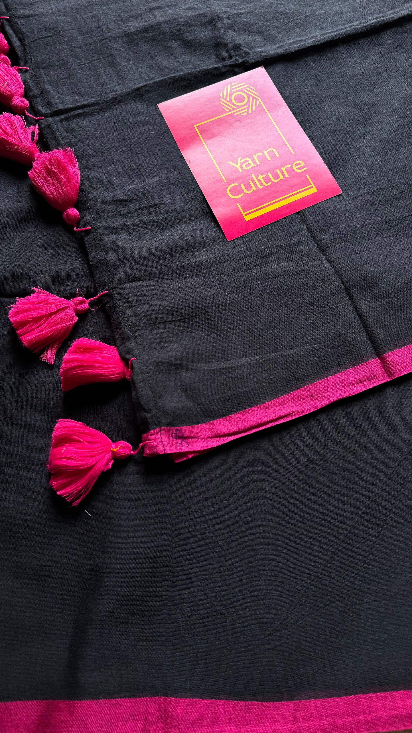 Black with hot pink border mul cotton saree - YCBCMCFE232