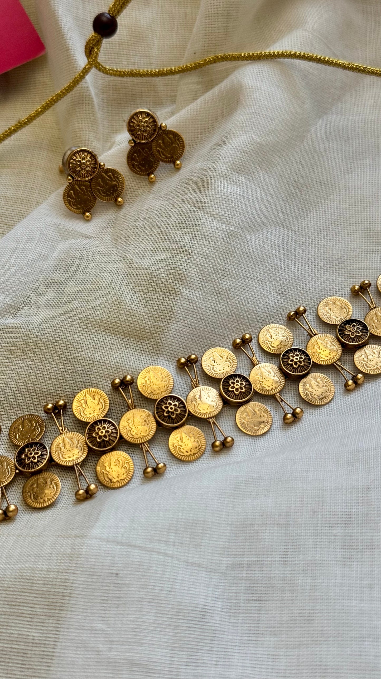 3 layered coin neckpiece with earrings - YCGPNP675