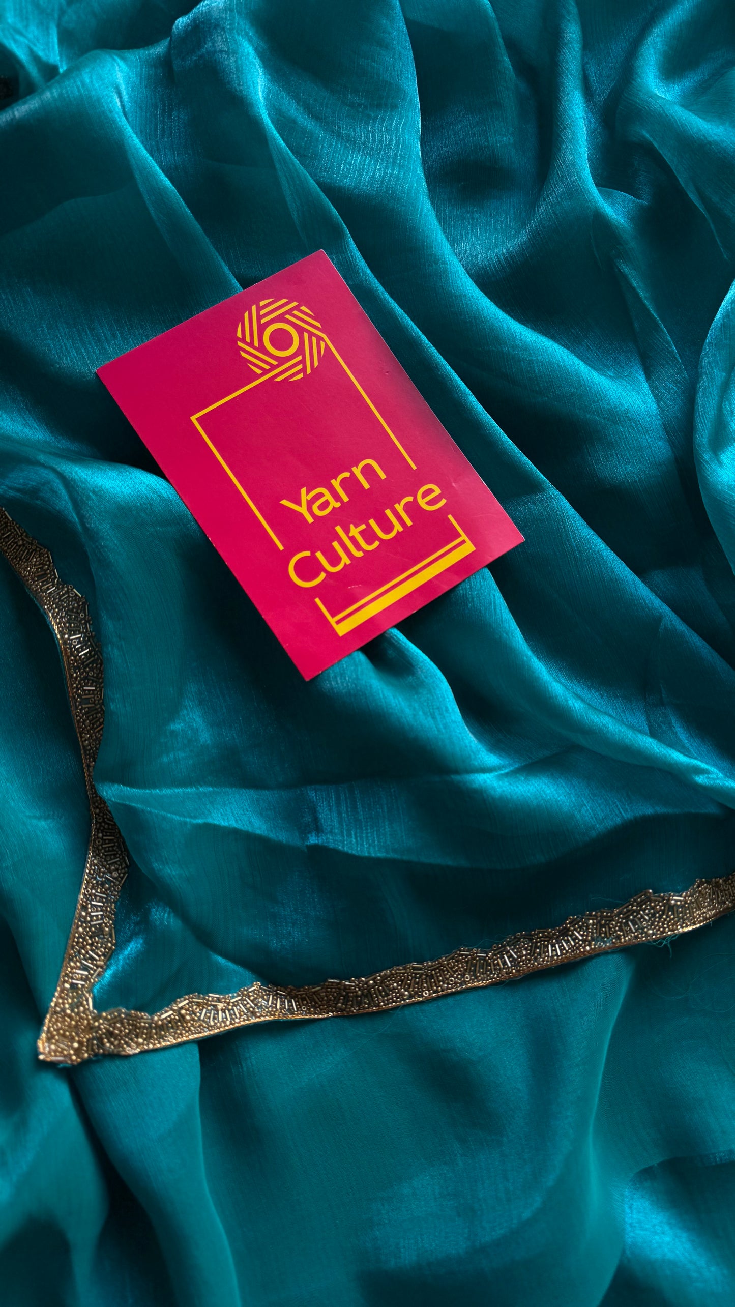 Bluetiful Chaos - bluish green, metallic dual tone space silk, embellished border - YCDOSNO44