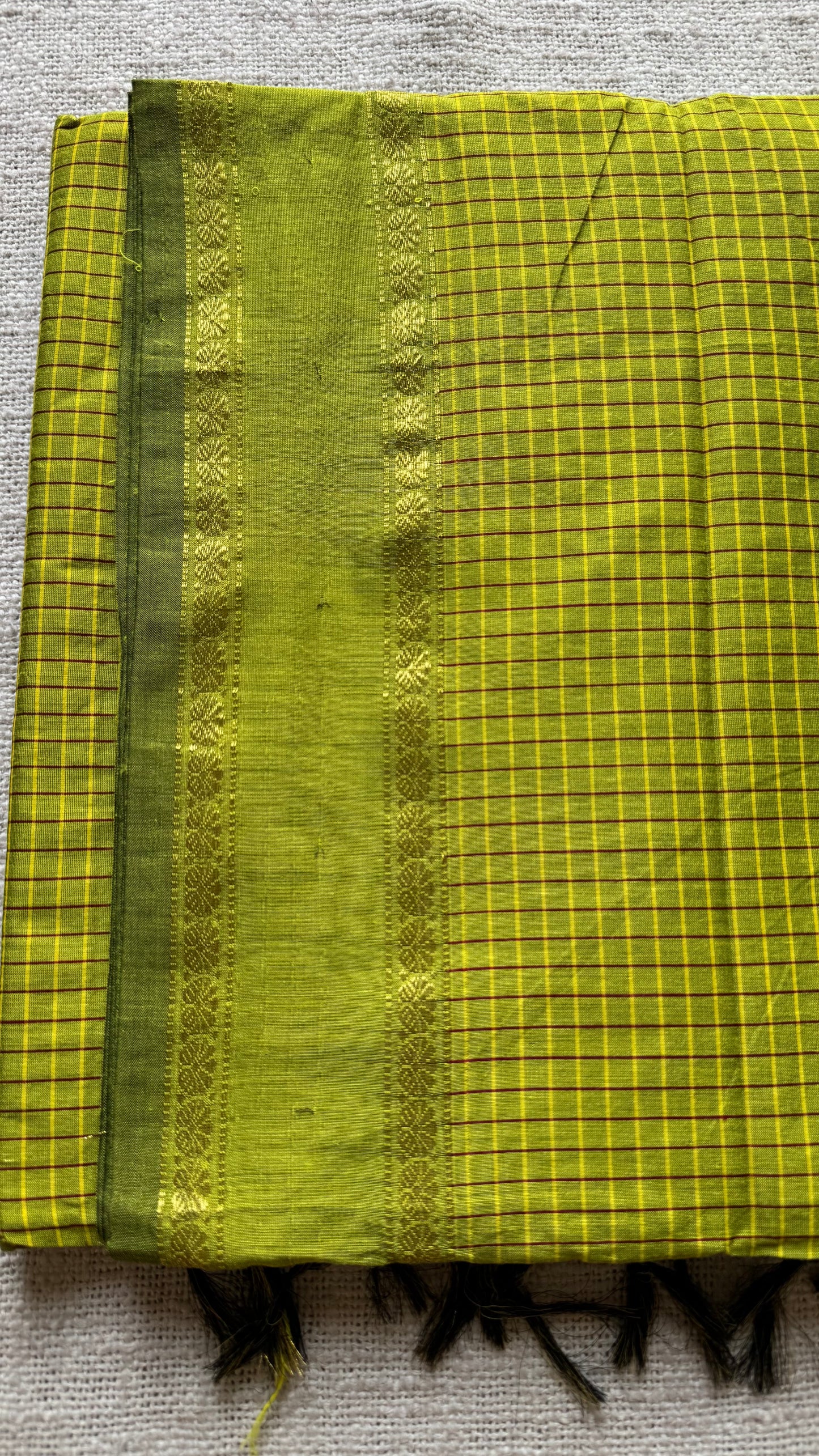 Olive Green, Arani checks, cotton silk - YCCOTNOCAR04