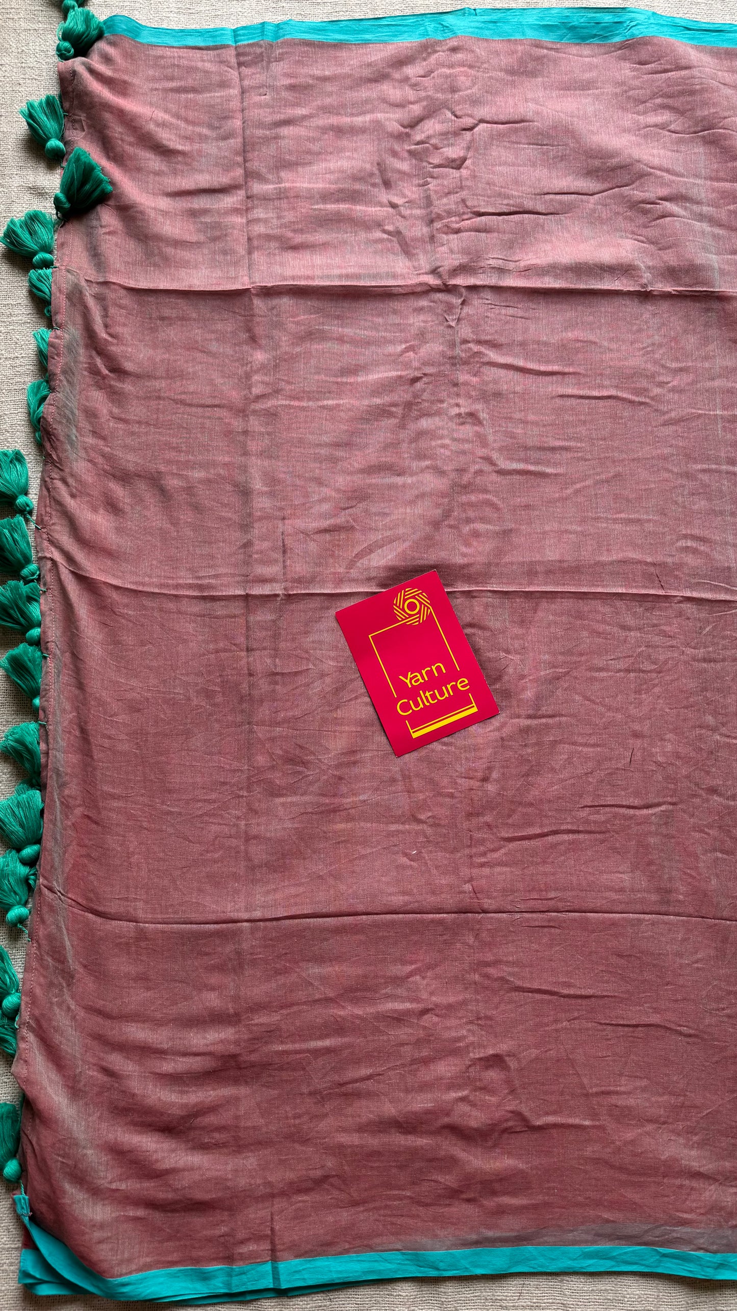 Dusky pinkish brown with aqua blue border mul cotton saree - YCBCMCFE222