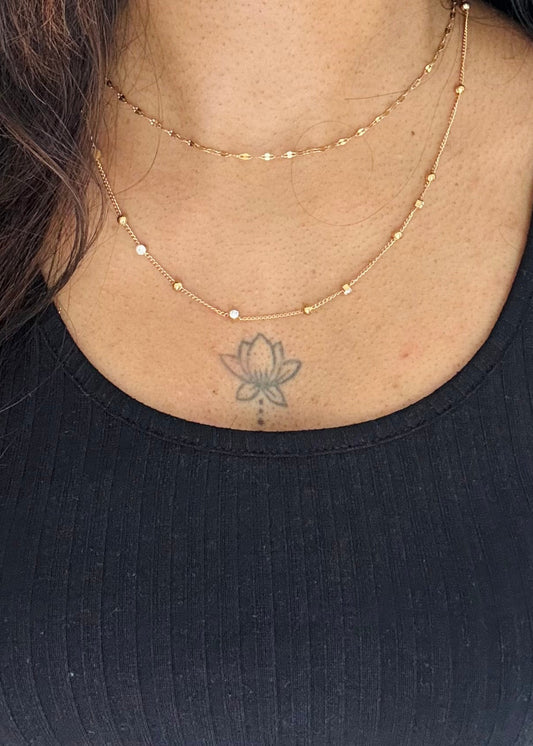 Gold plated double layered chain, white stones - YCGPC393