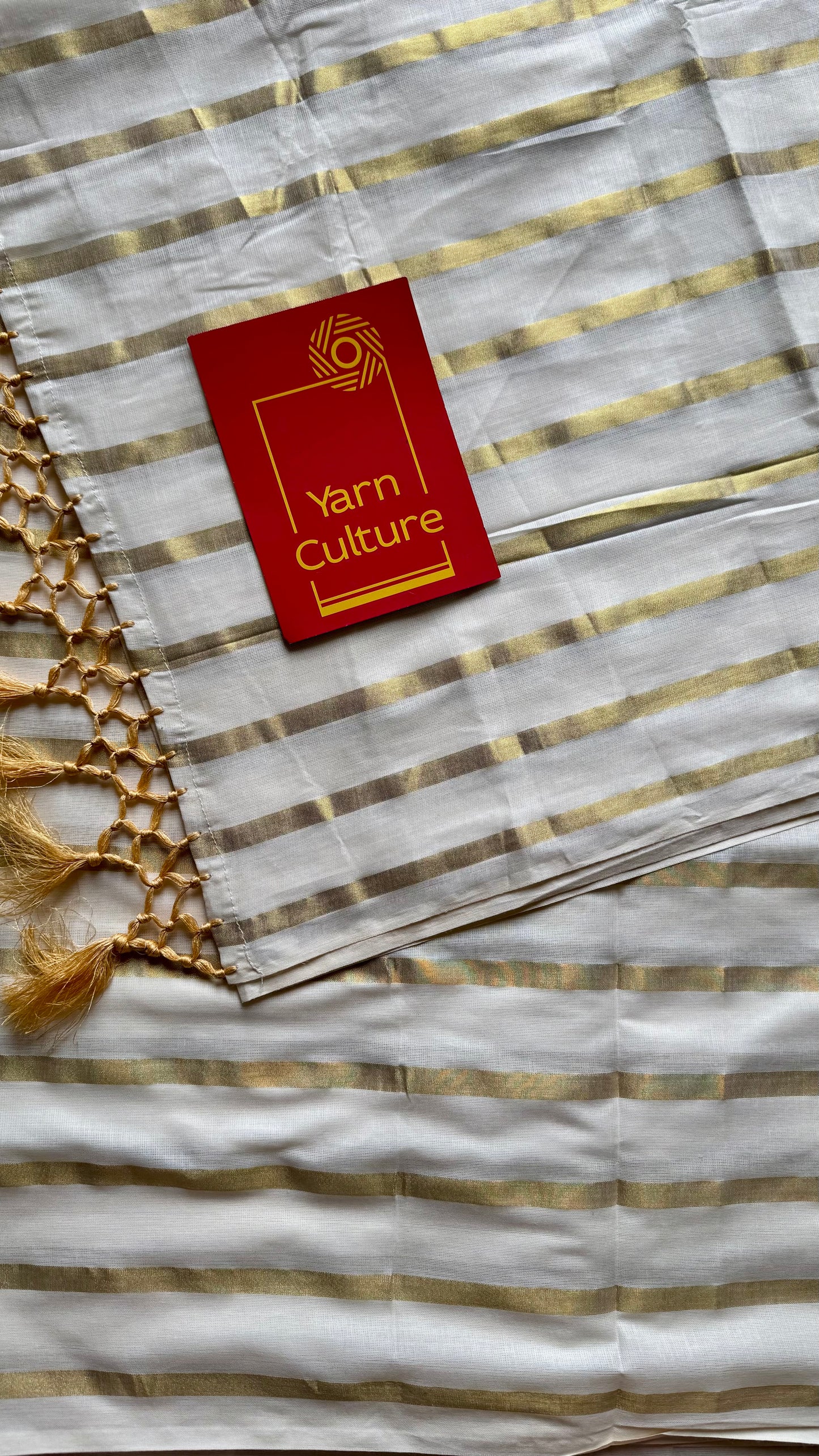 Ivory and gold soft cotton kasavu saree, broad gold stripes - YCIEON81
