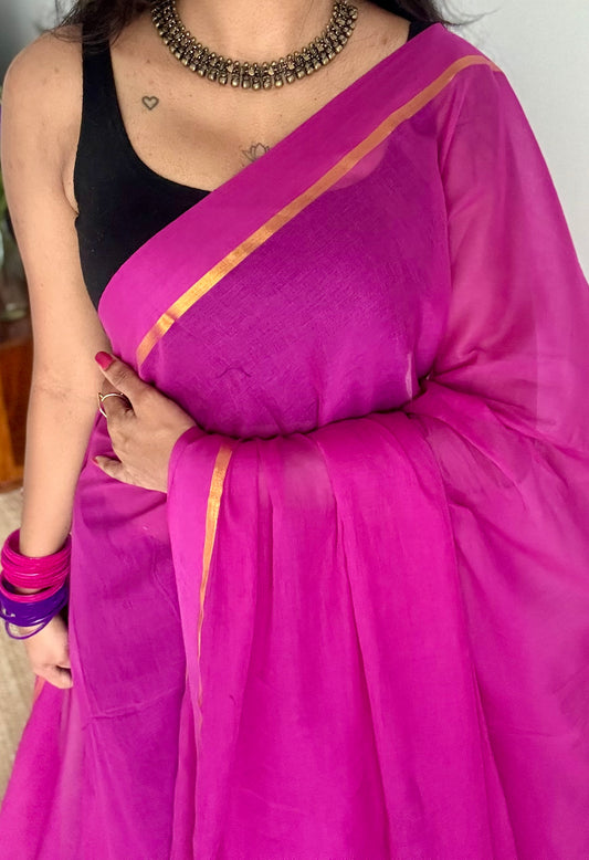 Purple pink mul, thin antique gold zari gap border - YCBCMCLSE39