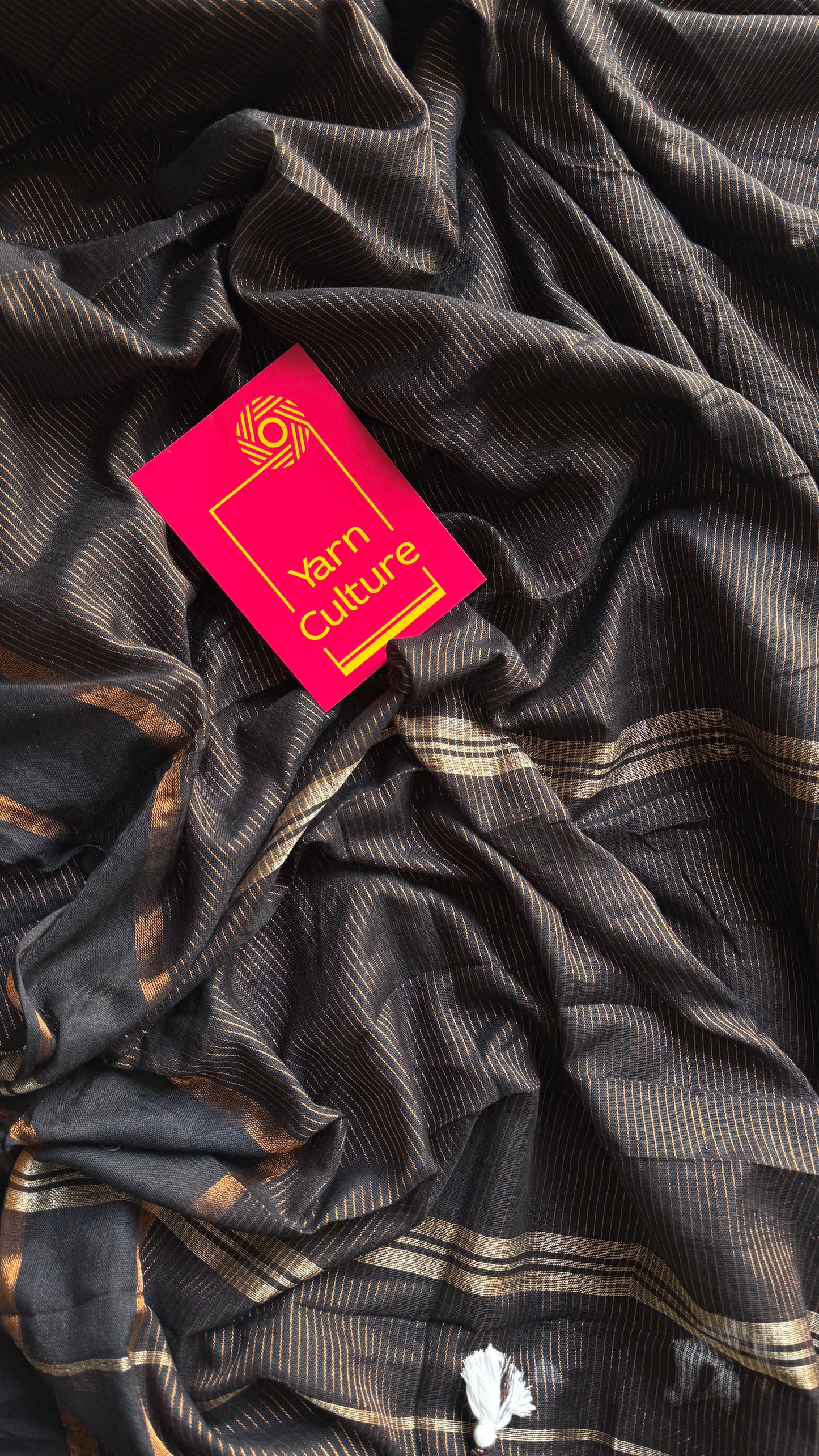 Black, gap border, copper zari stripes, soft  cotton - YCBCKCZDE118