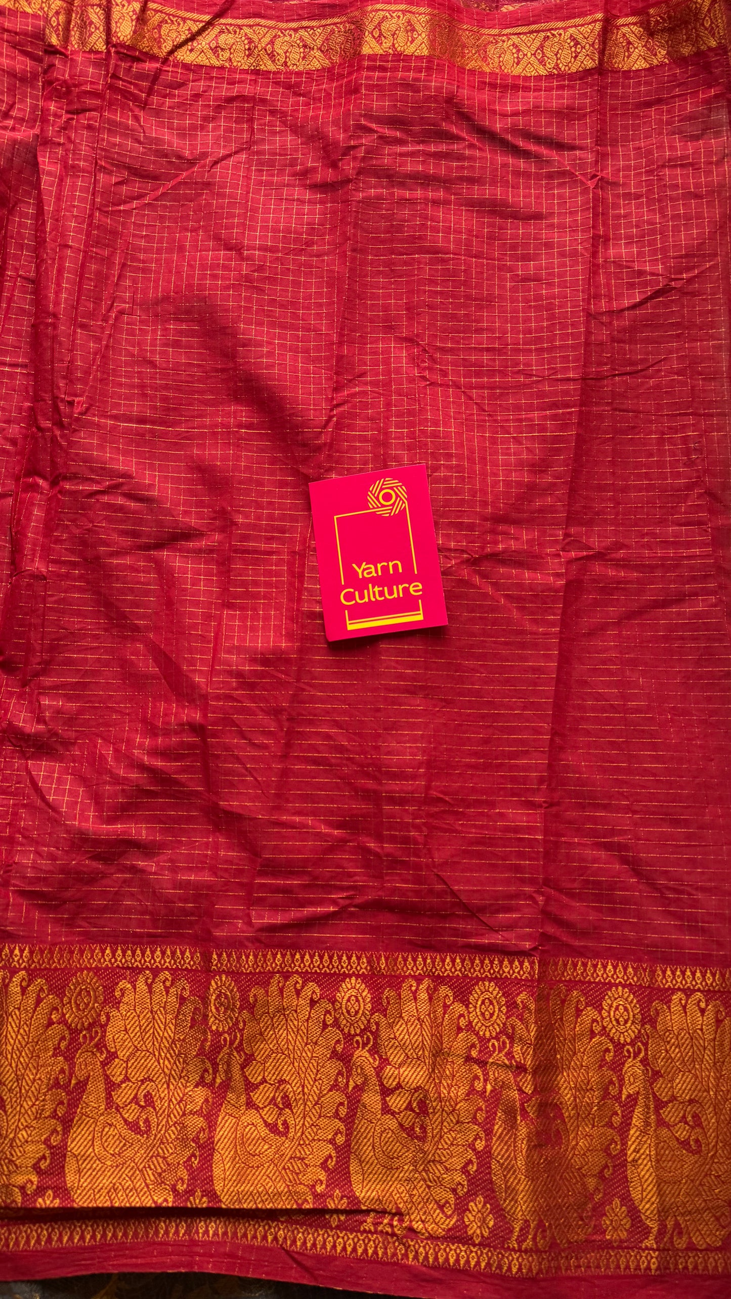 Ivory and red border with chilli red, sungudi cotton half-half saree - YCCOTNIDMA295