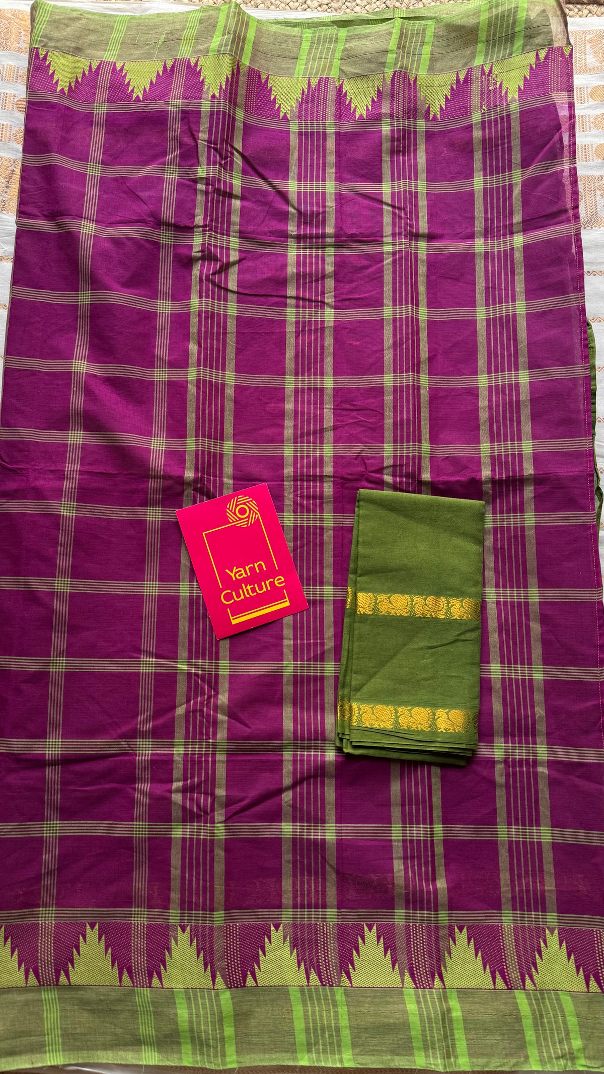 Multicoloured checks with green, sungudi and chettinad cotton half and half saree - YCCOTNIDOC149