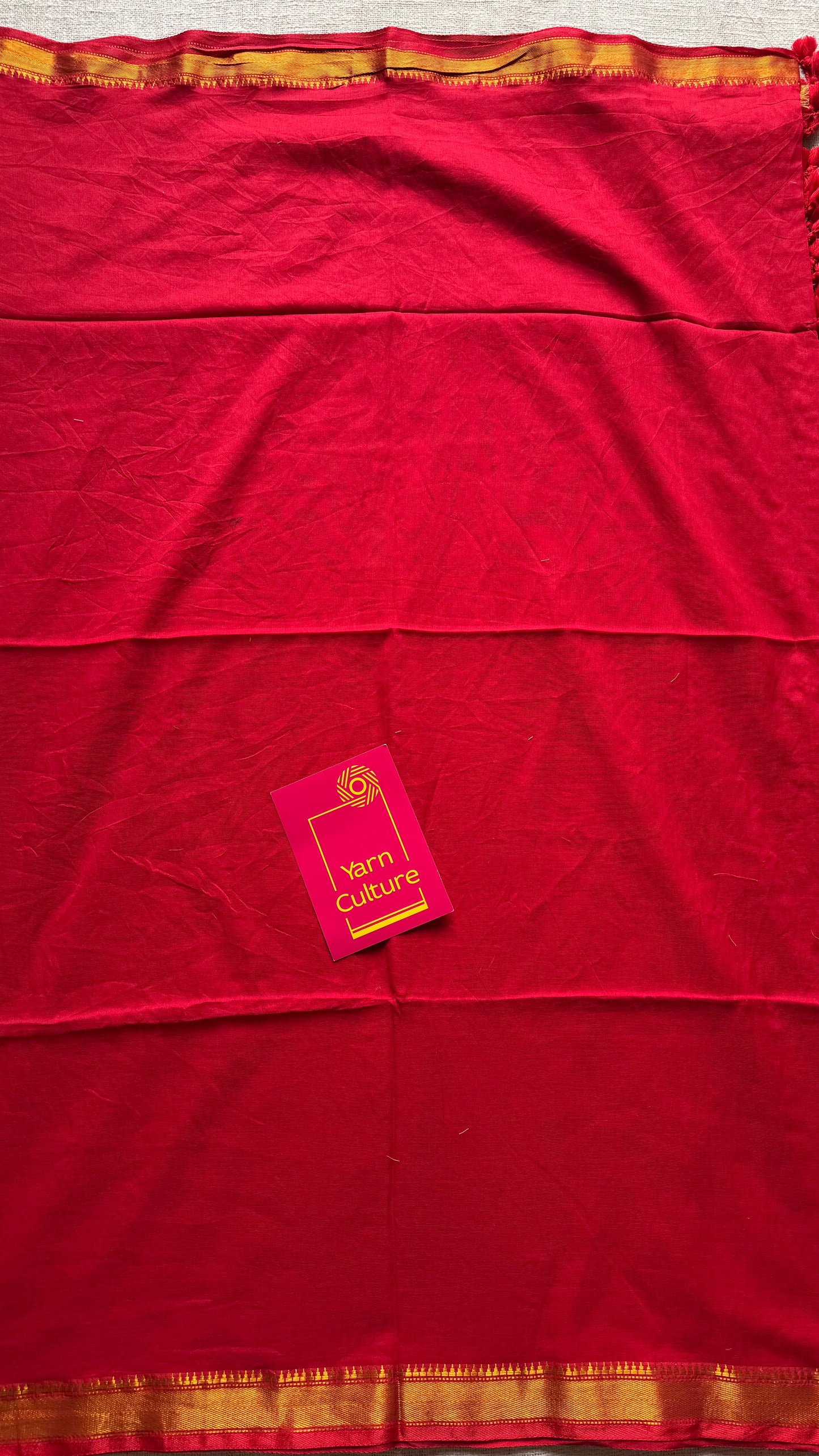 Chilli red soft cotton with maheswari gold zari border - YCBCMCFE216