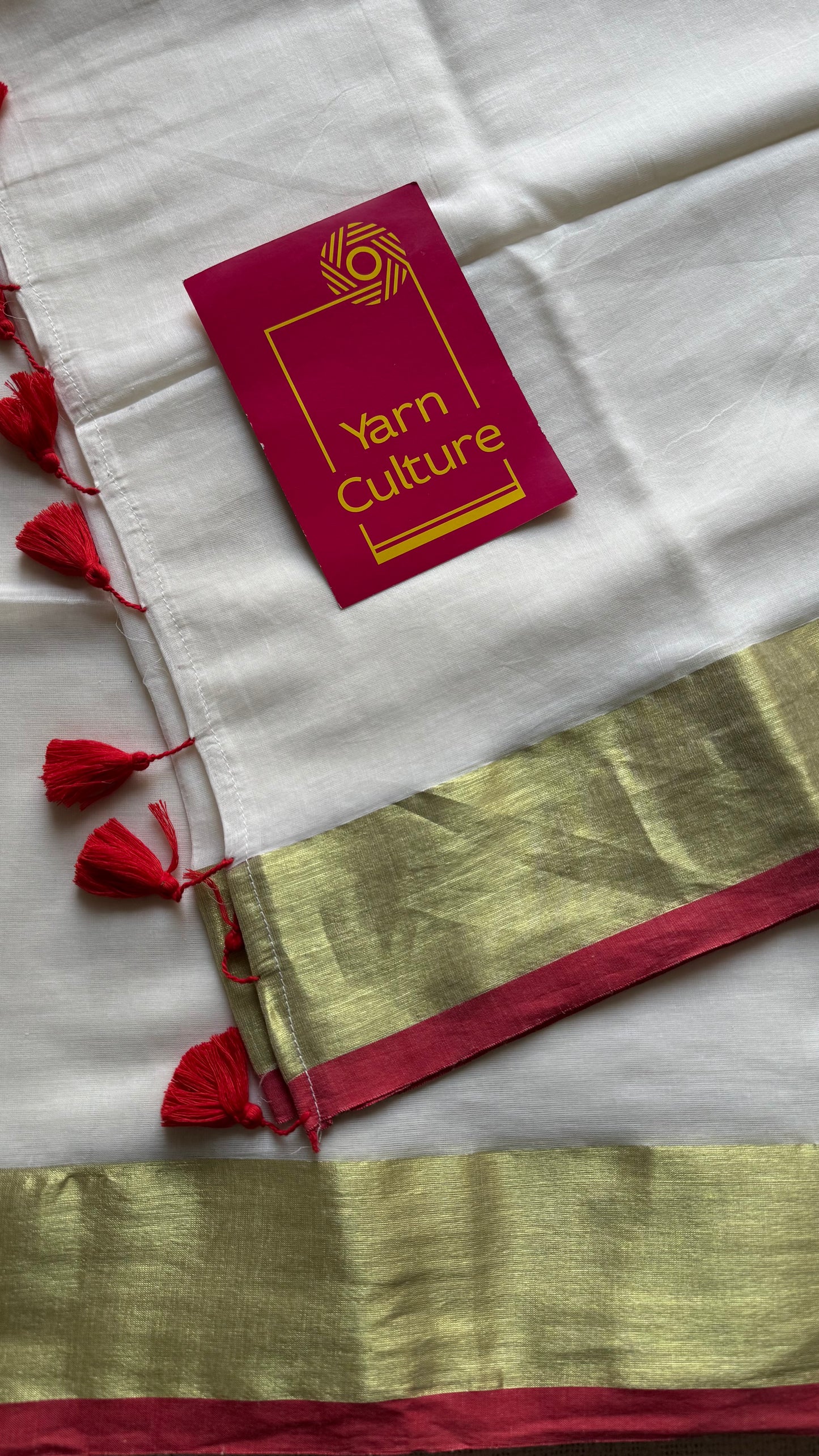 Ivory mul saree with red gold zari border  - YCBCMCFE291