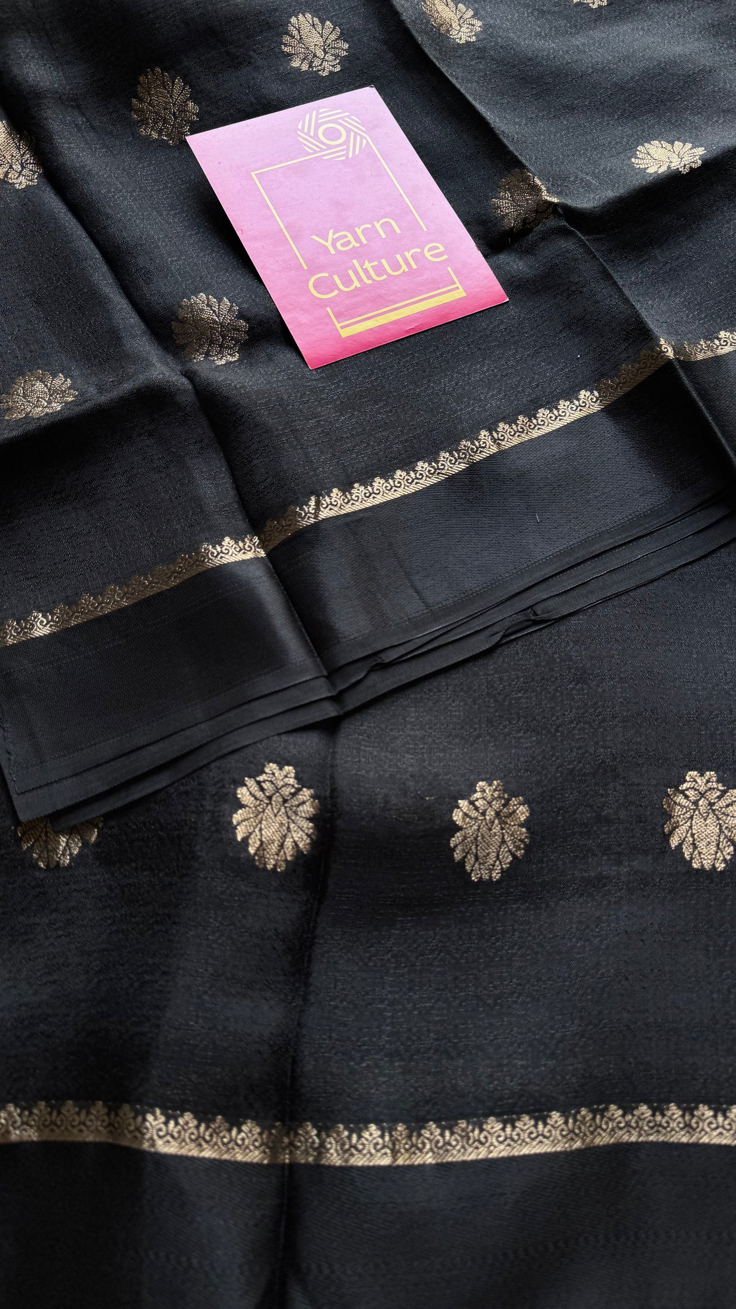 Black in viscose soft silk with satin border, jacquard zari motifs - YCDOSFE201