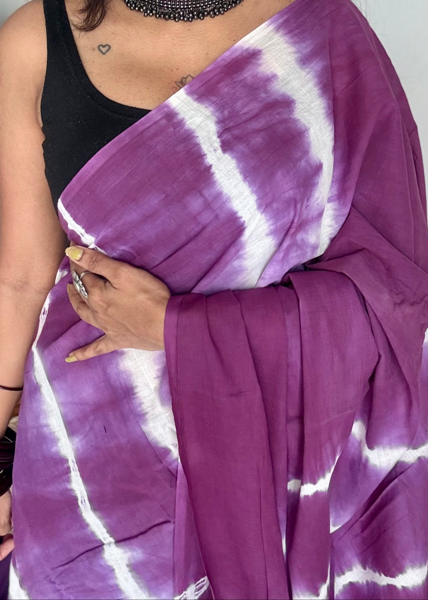 Purple with white tie and dye pattern, soft cotton saree - YCTORCMA04