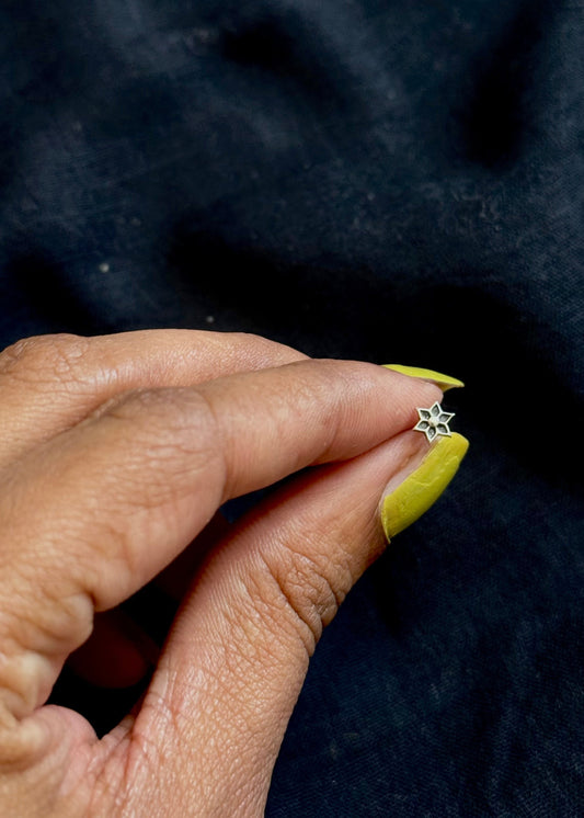 Small floral nose pin, intricate pattern in pure silver - YCNPP31