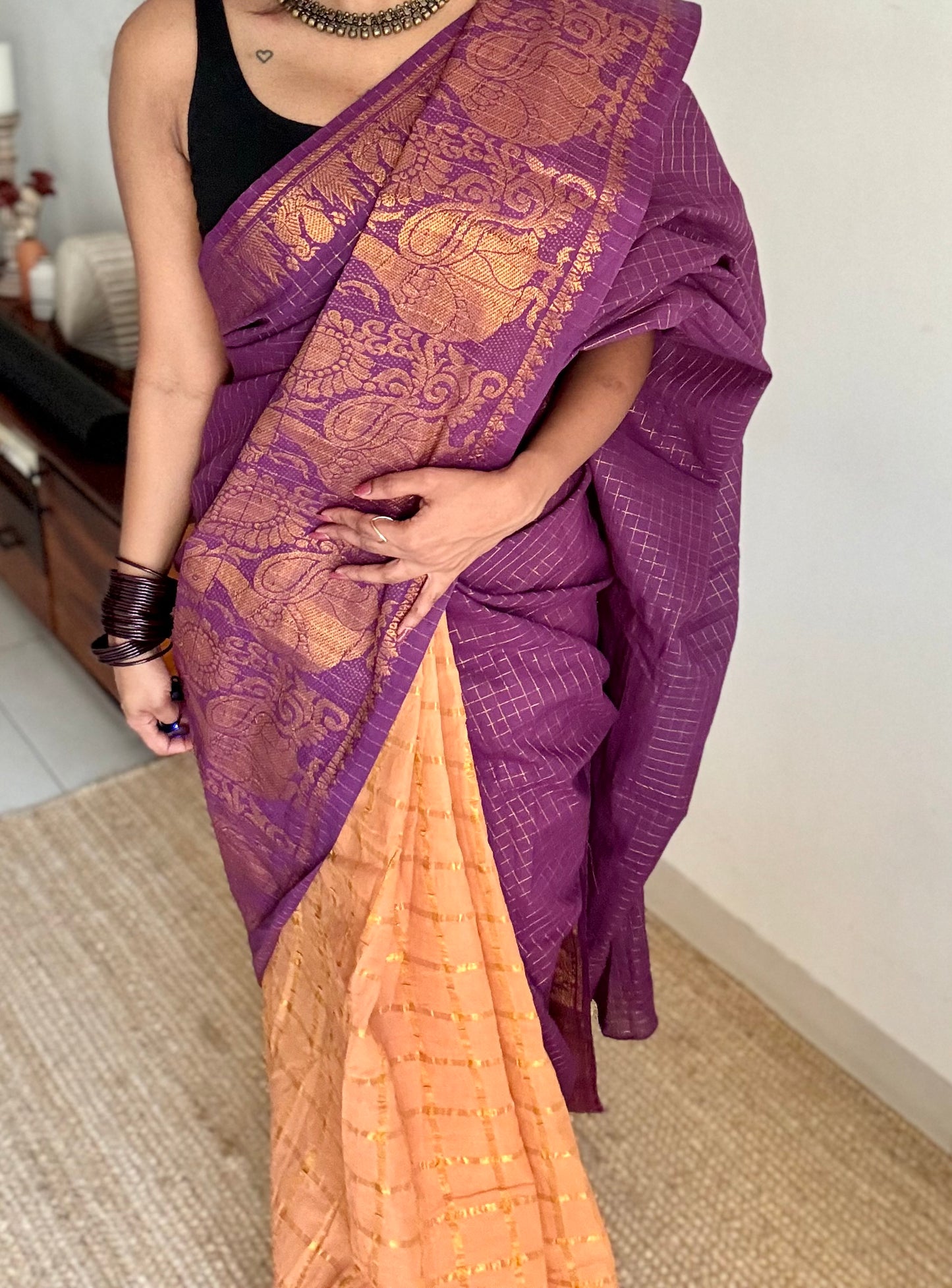 Purple with musk, sungudi cotton half-half saree - YCCOTNIDMA317