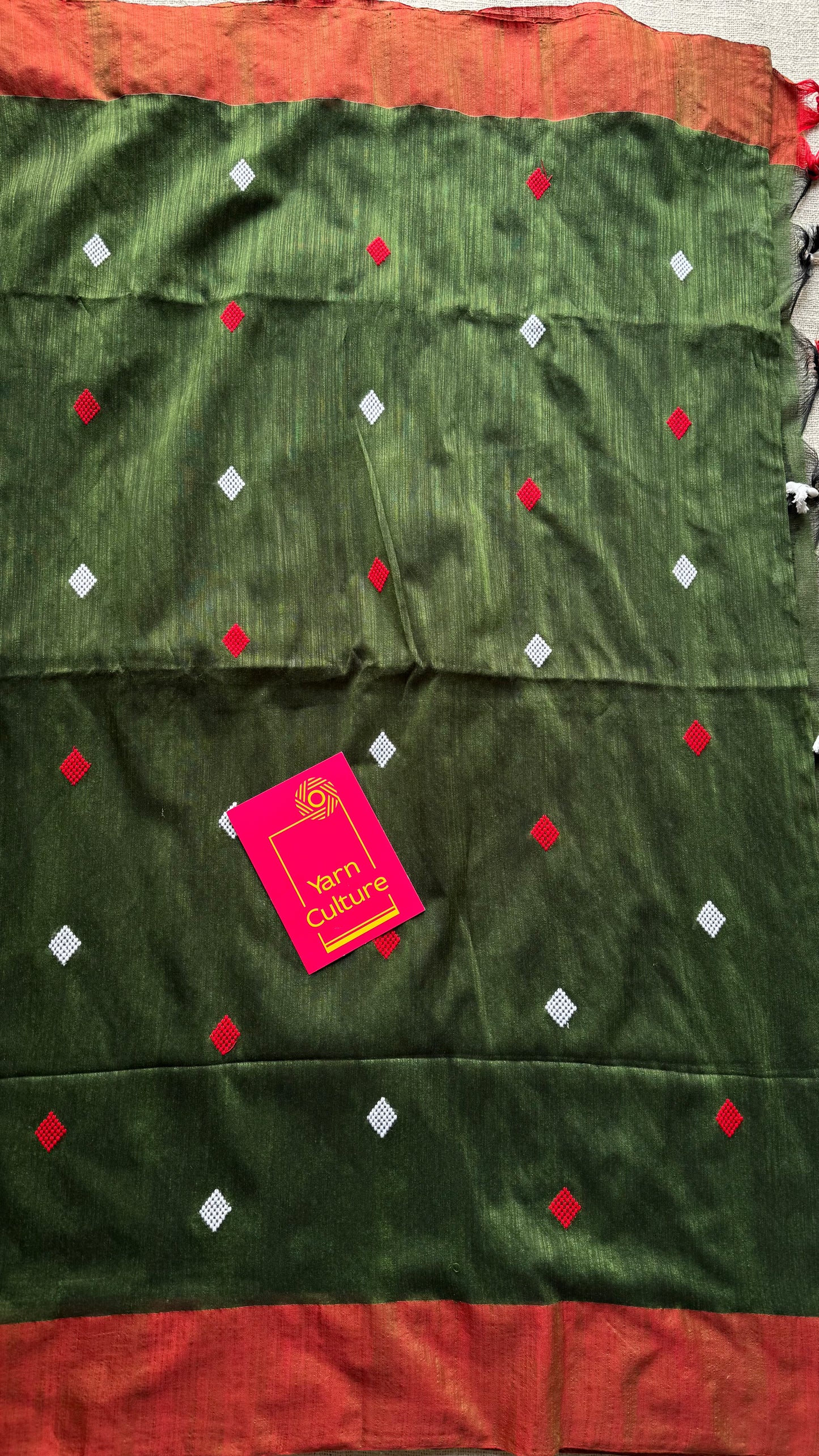 Green with burnt orange, soft cotton with woven motifs - YCBCKCDE26