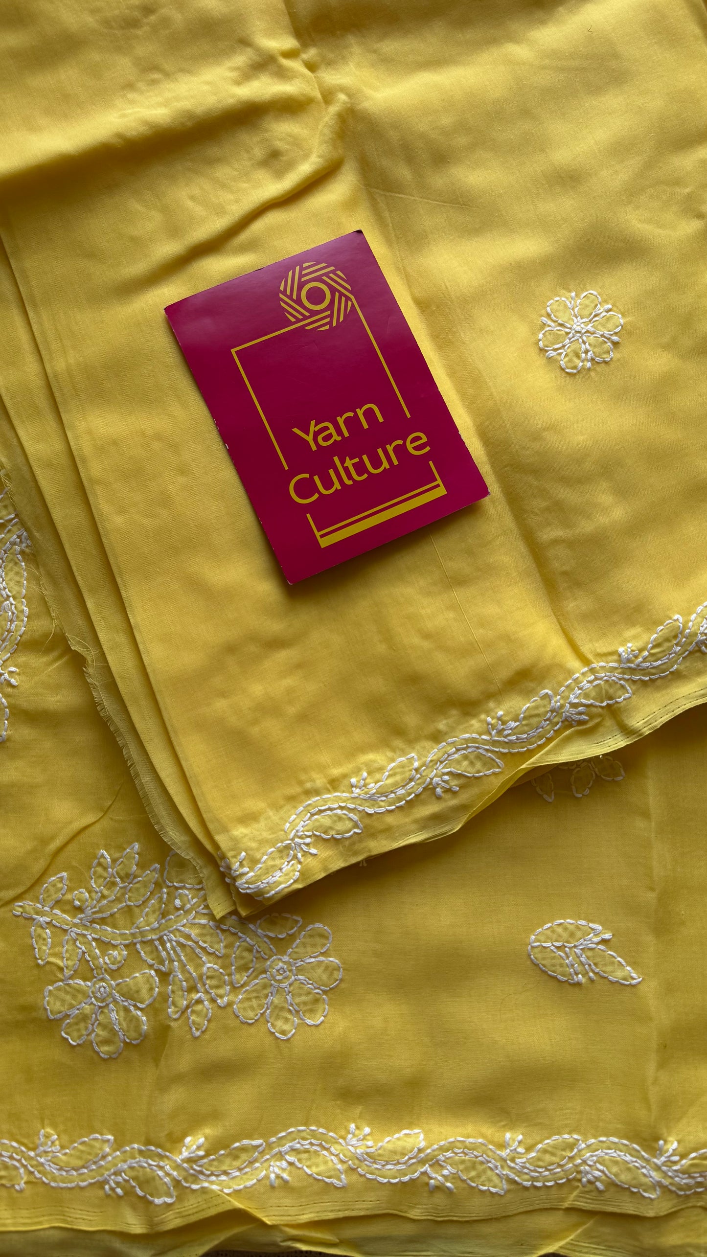 Roshni - canary yellow hand-embroidered chikankari cotton saree - YCLCKFE420