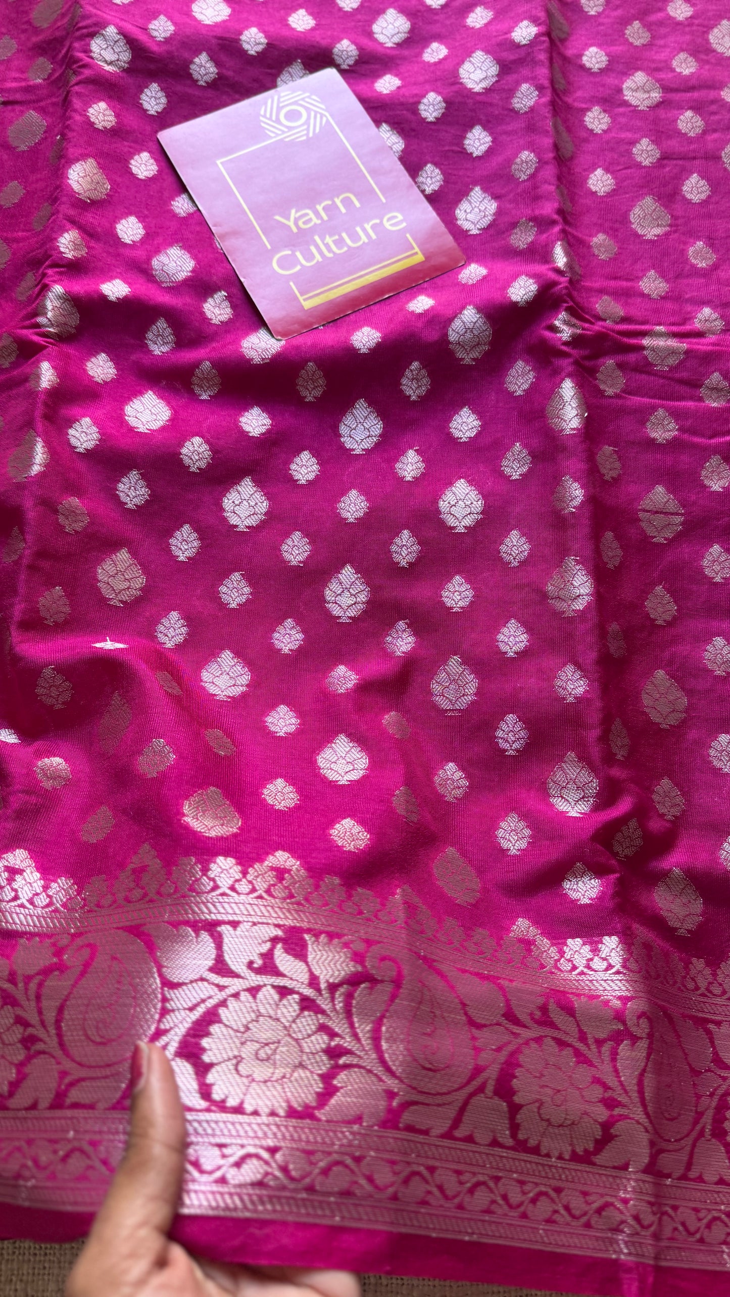 Rani pink, silver buttas and zari, Banarasi semi-silk - YCDESE43