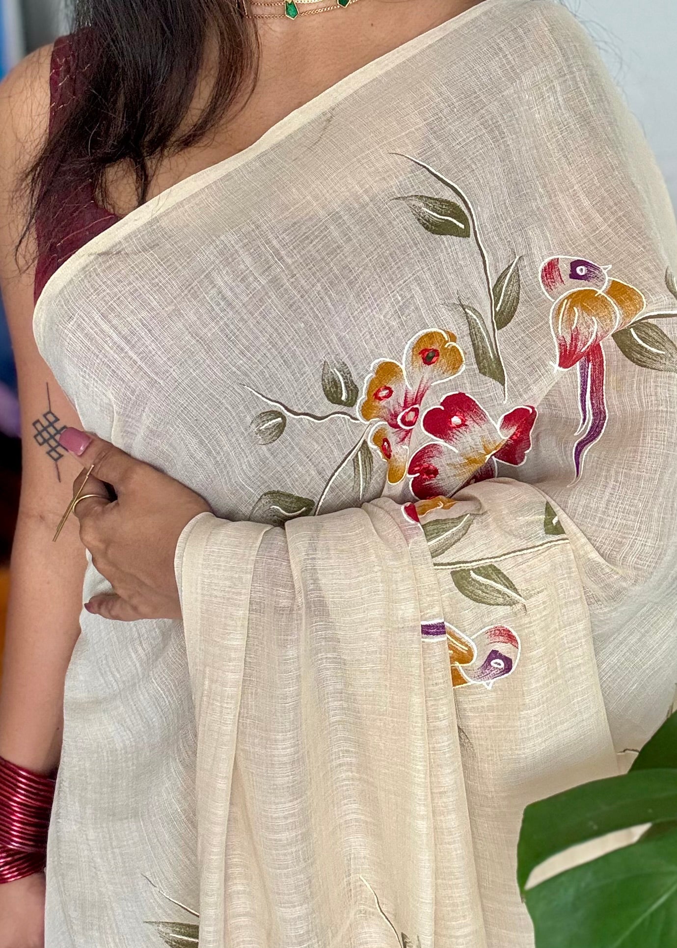 Sandal soft flowy saree, with multicoloured floral prints - YCIEON86