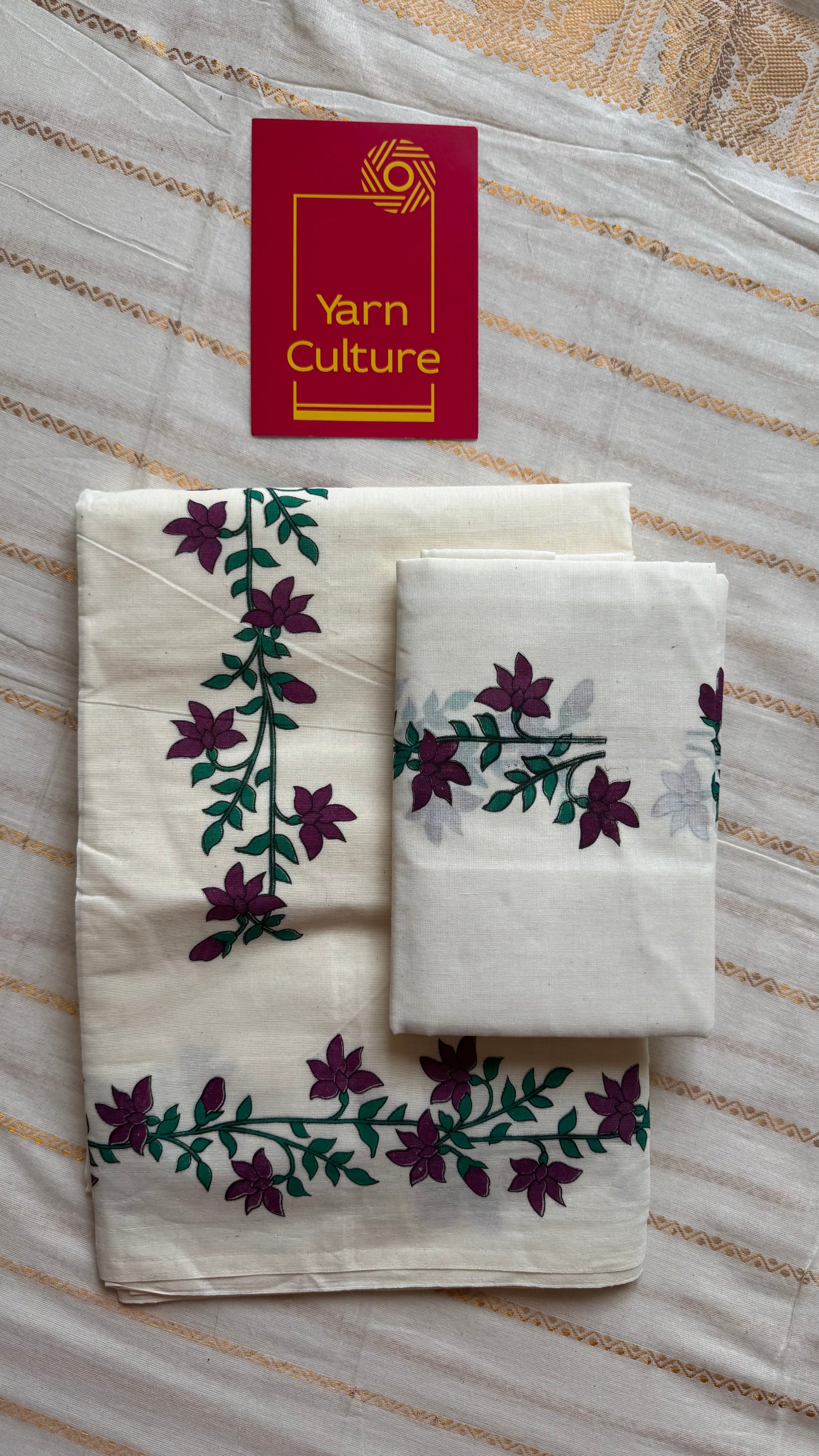 Set mund (double), purple and green floral vines  - YCIEON129
