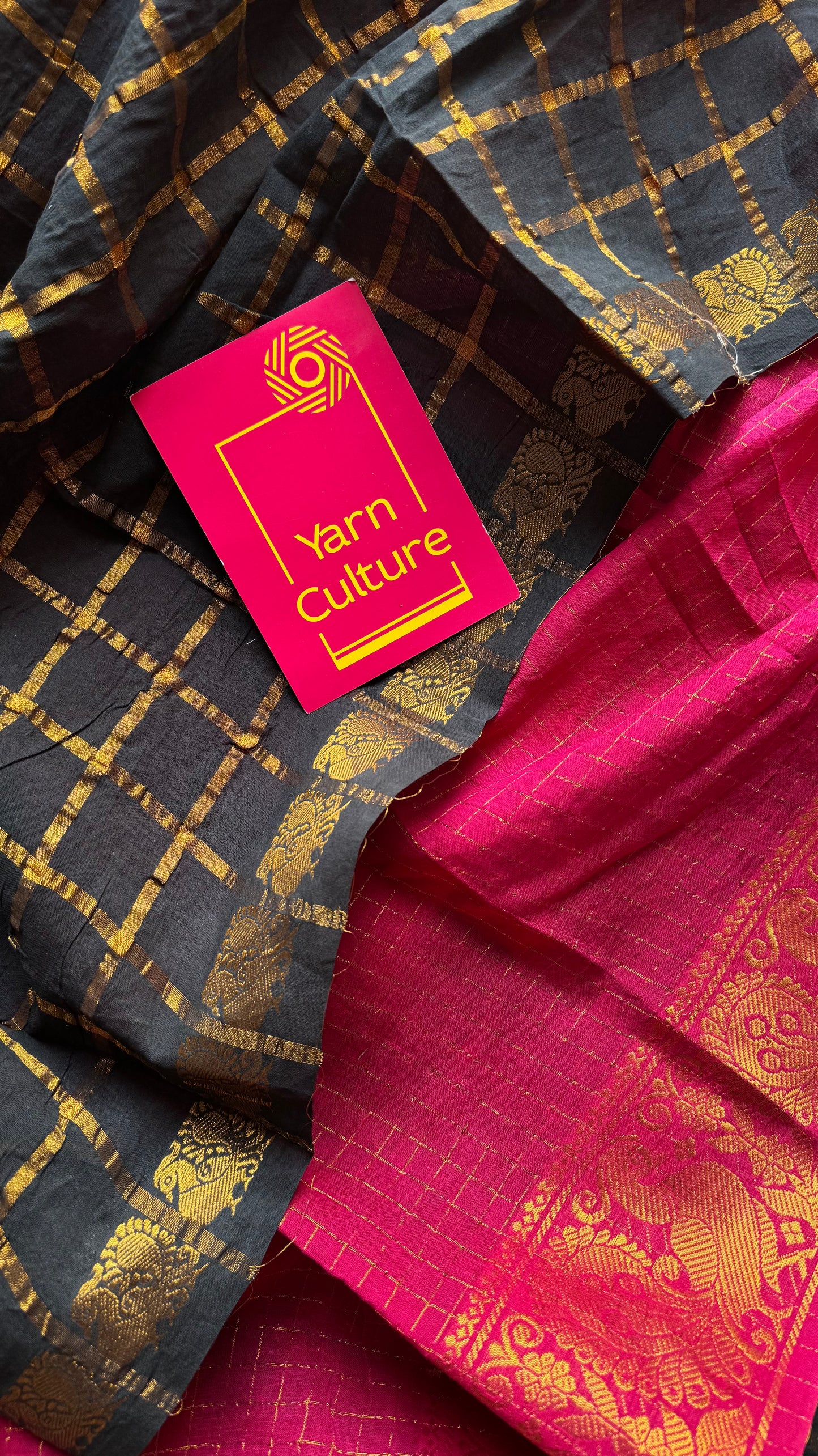 Black with hot pink, sungudi cotton half-half saree - YCCOTNMSFE365