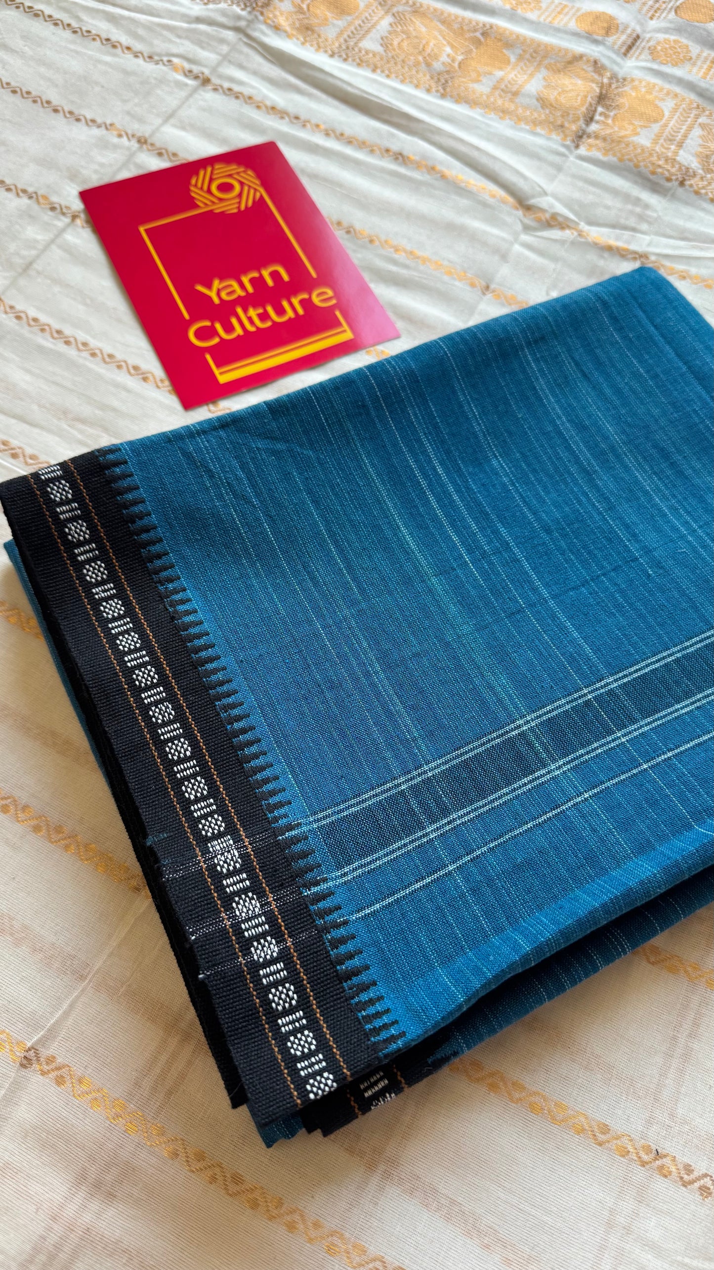 Blue Single Mundu with Black Kuppadam Border | Soft Cotton Men's Dhoti - YCSEIE183