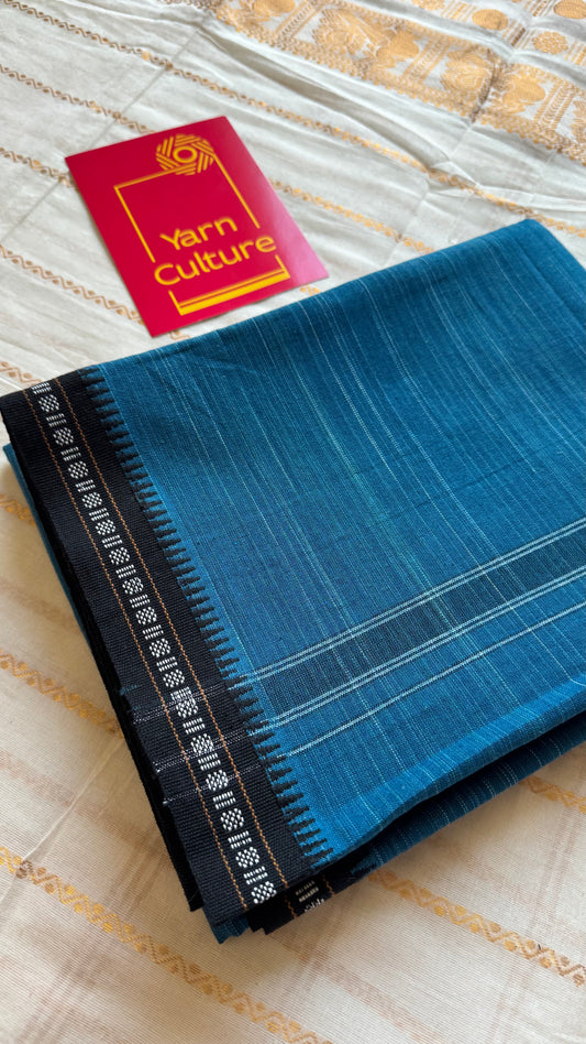 Blue Single Mundu with Black Kuppadam Border | Soft Cotton Men's Dhoti - YCSEIE183