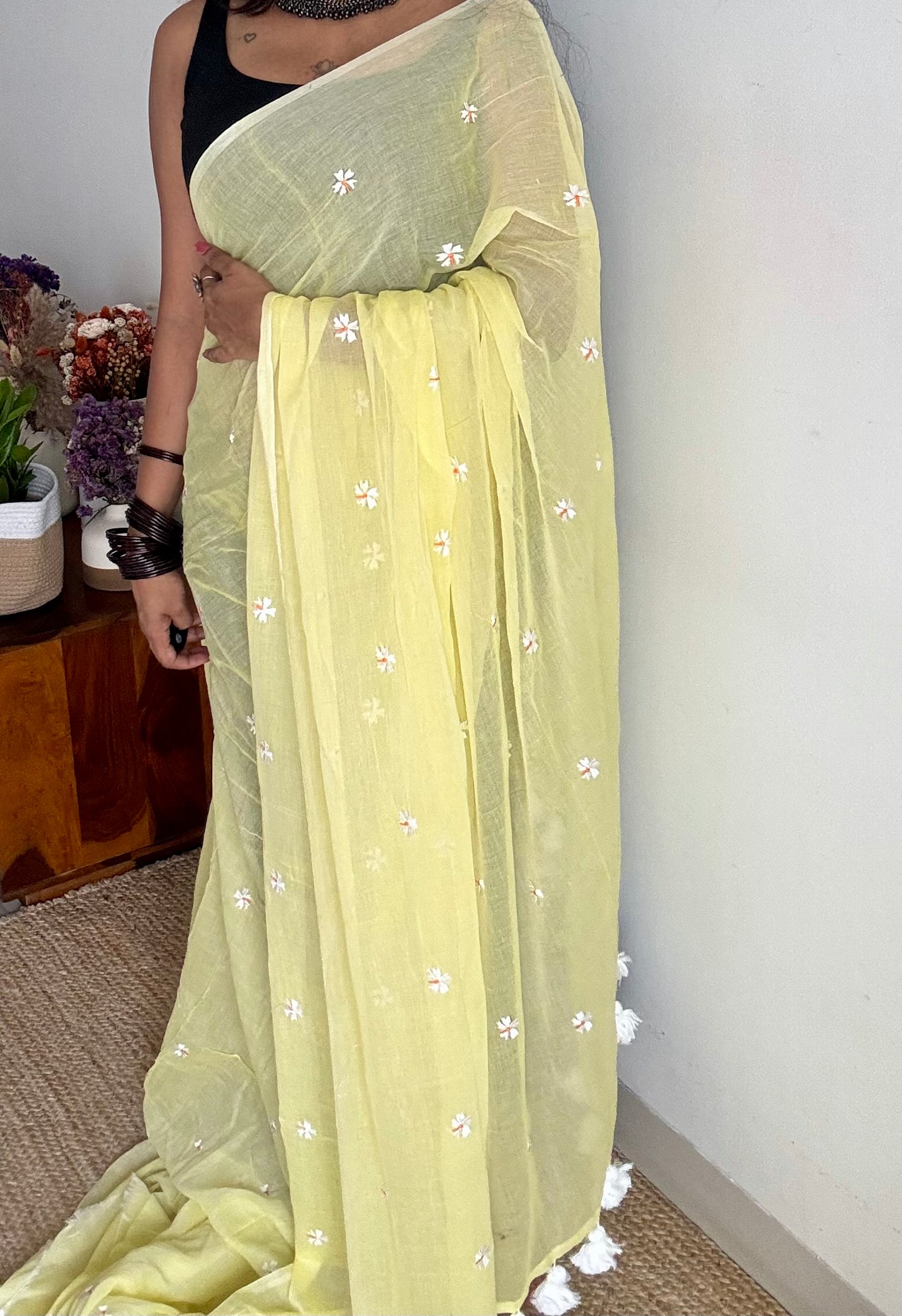 Light yellow parijat soft mul cotton saree  - YCBCMCAP29