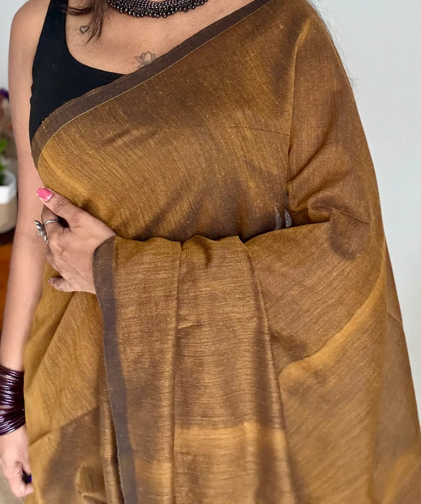 Mustard brown soft cotton saree  - YCBCKCAP24