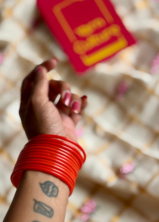 Orange glass bangles, set of 12 - YCBANGL99