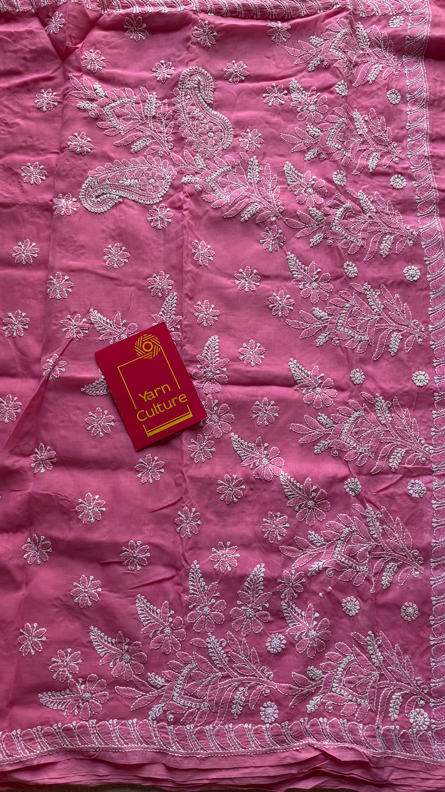 Zehra - persian pink hand-embroidered chikankari cotton saree - YCLCKFE421
