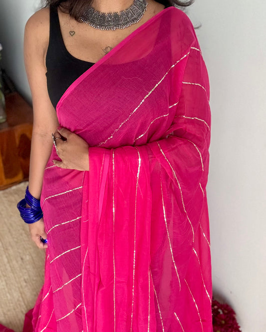 Ruby pink mul with silver sequins - YCBCMCLSE56