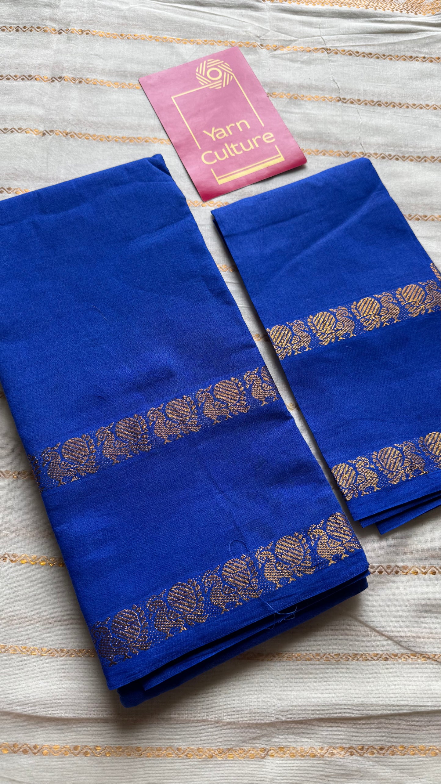 Electric blue rettaipettu peacock gap border, kattuchayam dyed madurai cotton saree  - YCCOTNMSJUL01