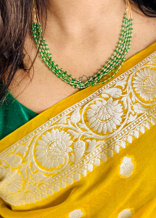 6 layered green beaded neckpiece with earrings - YCGPNP629