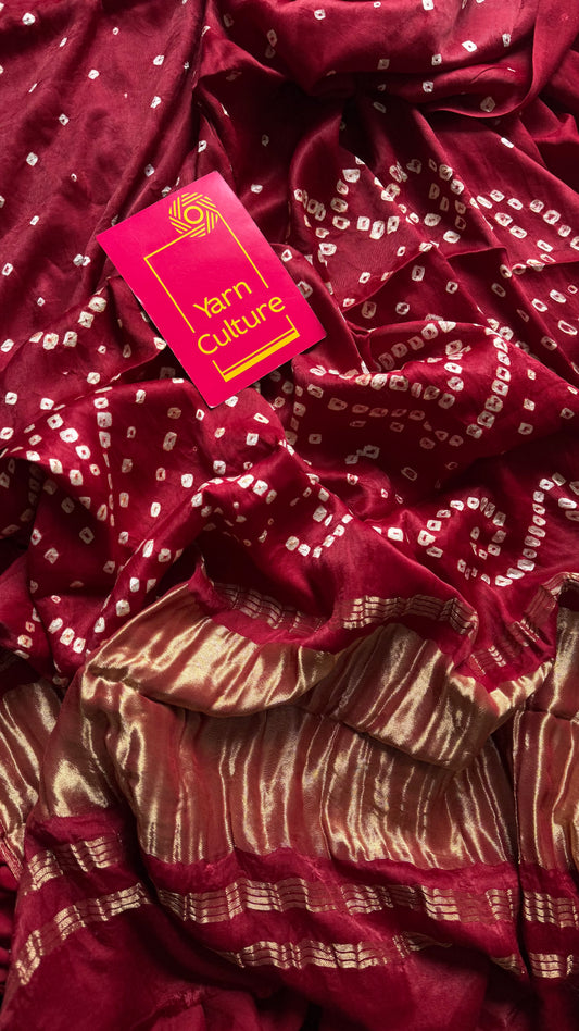 Maroon crushed bandhani modal silk with lagdi patta (zari pallu) - YCDESE31