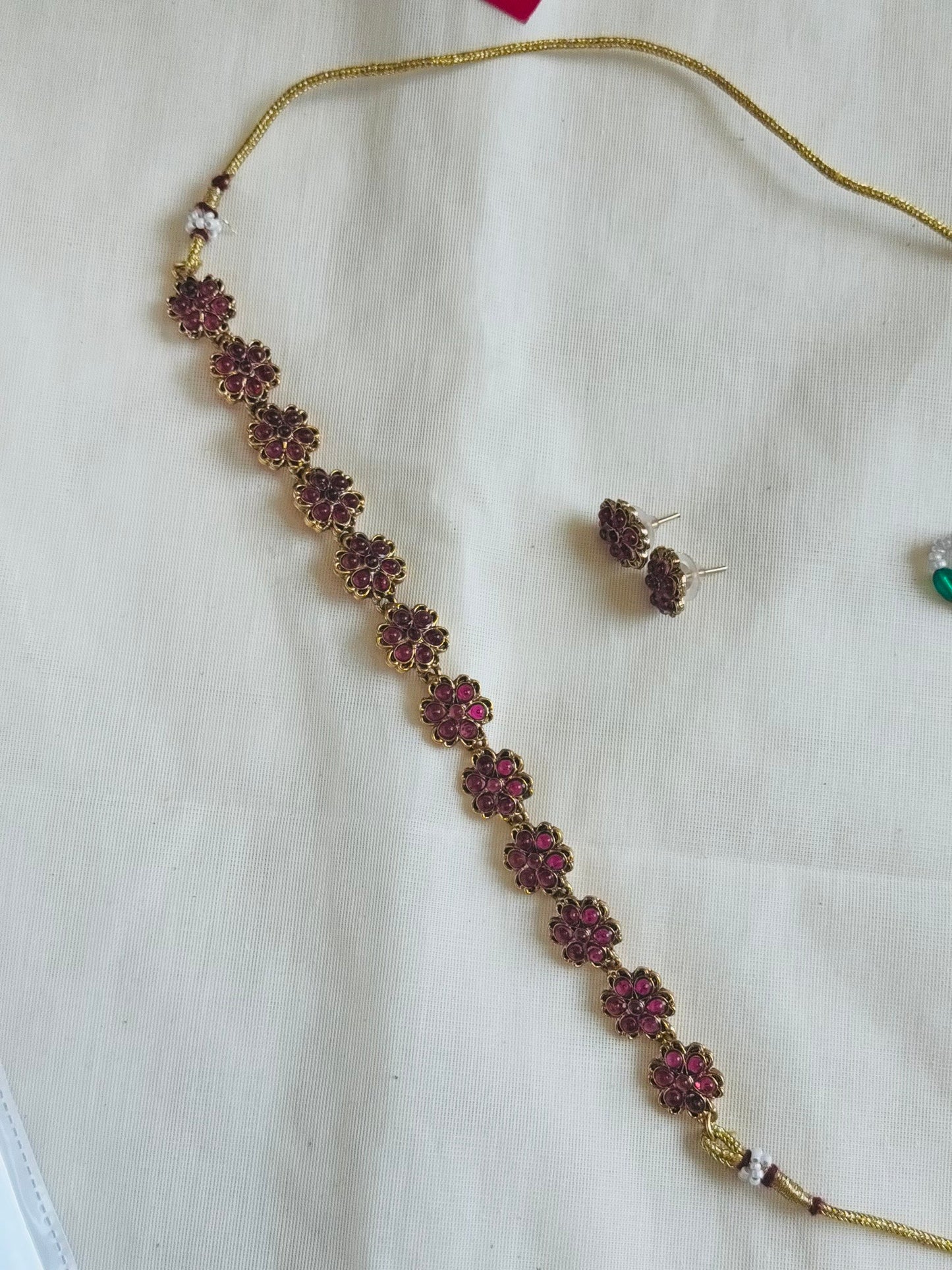 Ruby floral pendant neckpiece with earrings - YCGPNP763