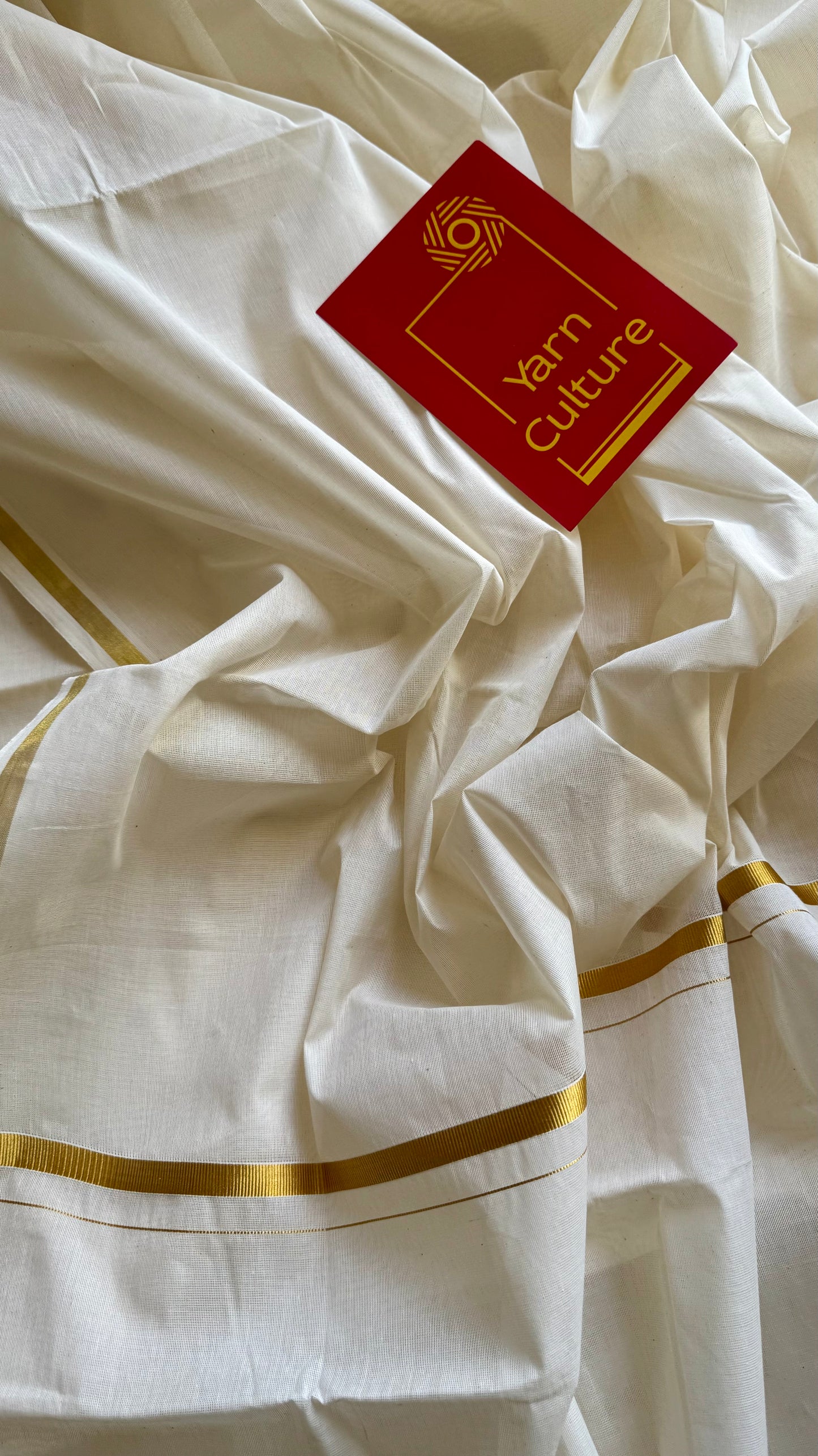 Ivory and gold soft cotton kasavu saree, thin gold border - YCIEON69
