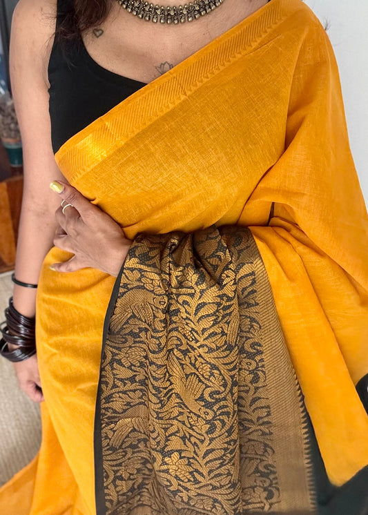 Yellow with black vanasringaram long border - madurai soft cotton - YCCOTNSEMS72