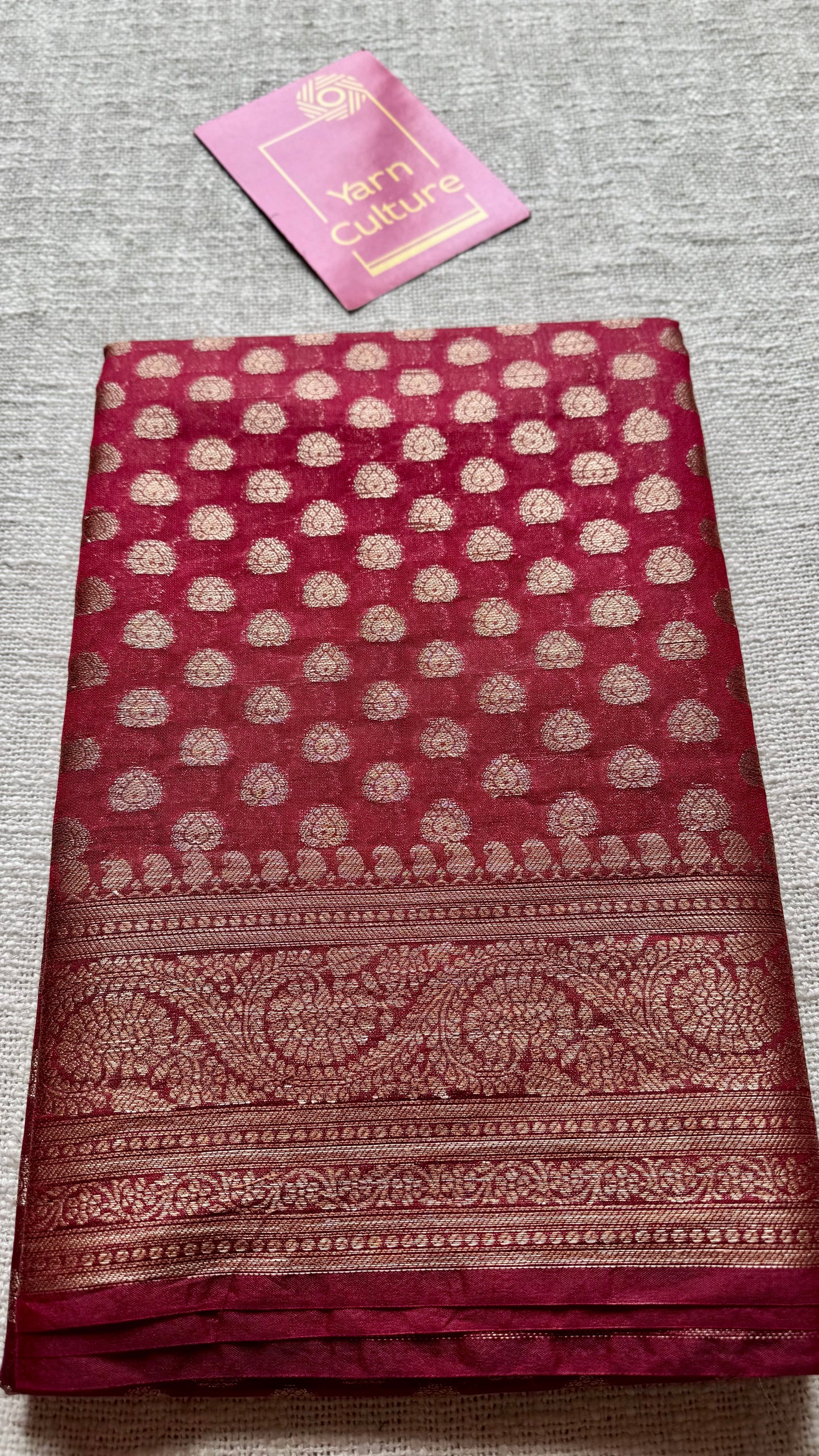 Ruby - Maroon with a slight hint of pink, antique gold zari, Banarasi semi georgette - YCBLFEGAGZ16
