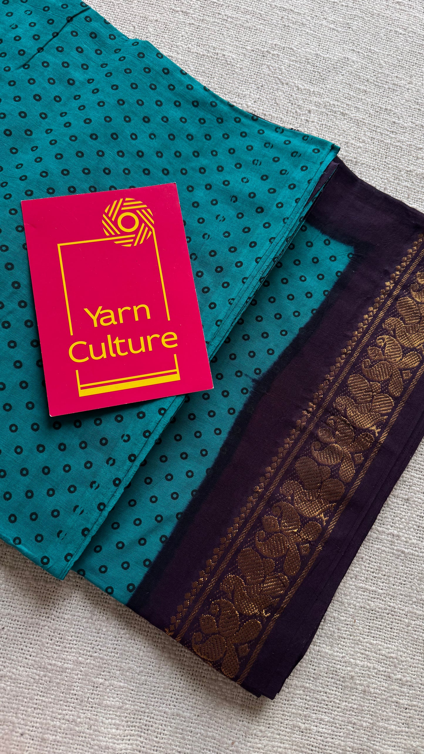 Dark cyan with purple brown, kattuchayam dyed madurai sungudi cotton saree - YCCOTNMSFE07