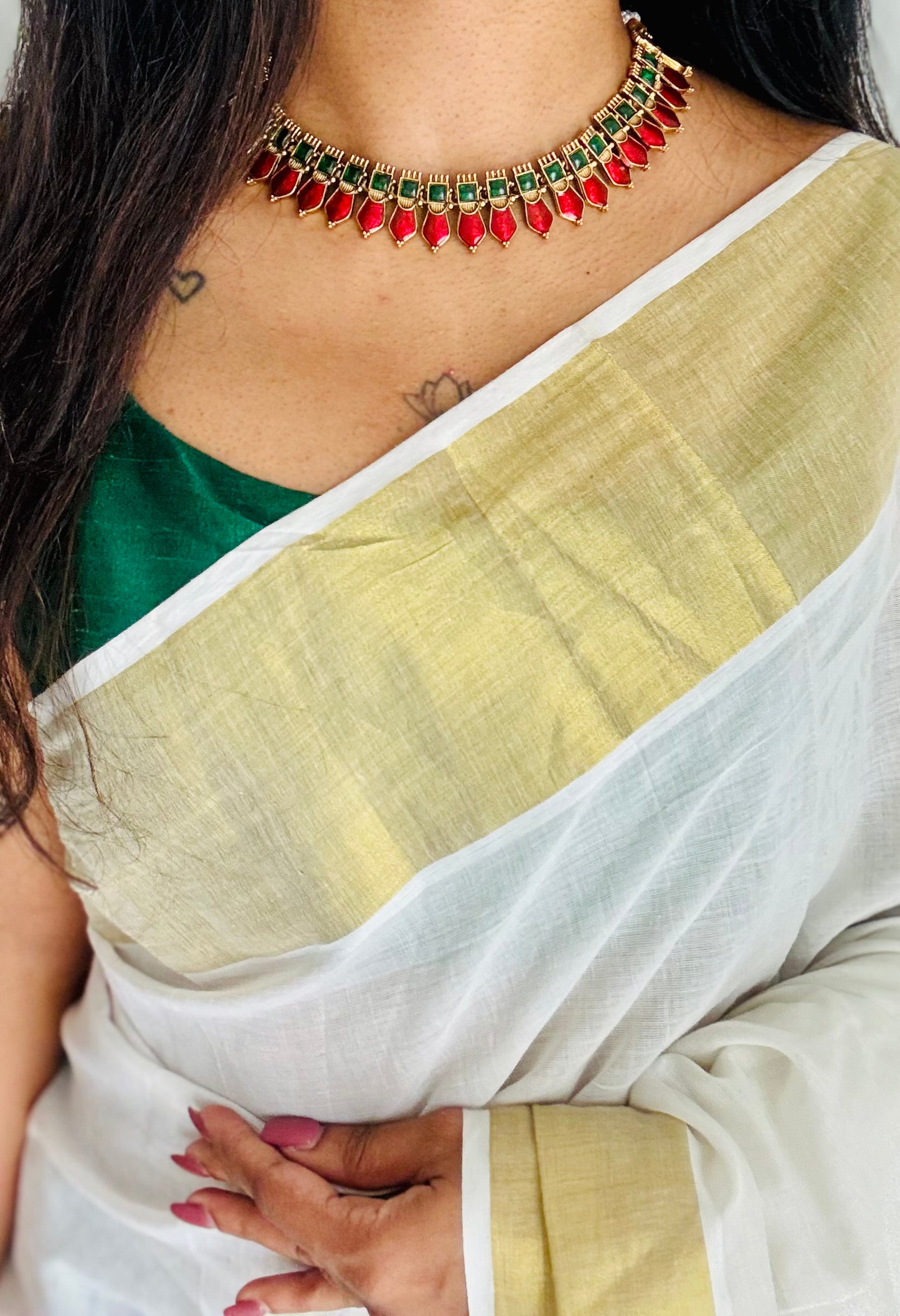 Red nagapadam neckpiece, with earrings - YCGPNP756